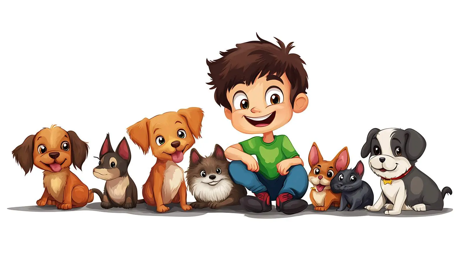 Cheerful Pets and Boy Together on White Background — free download from Dotvec