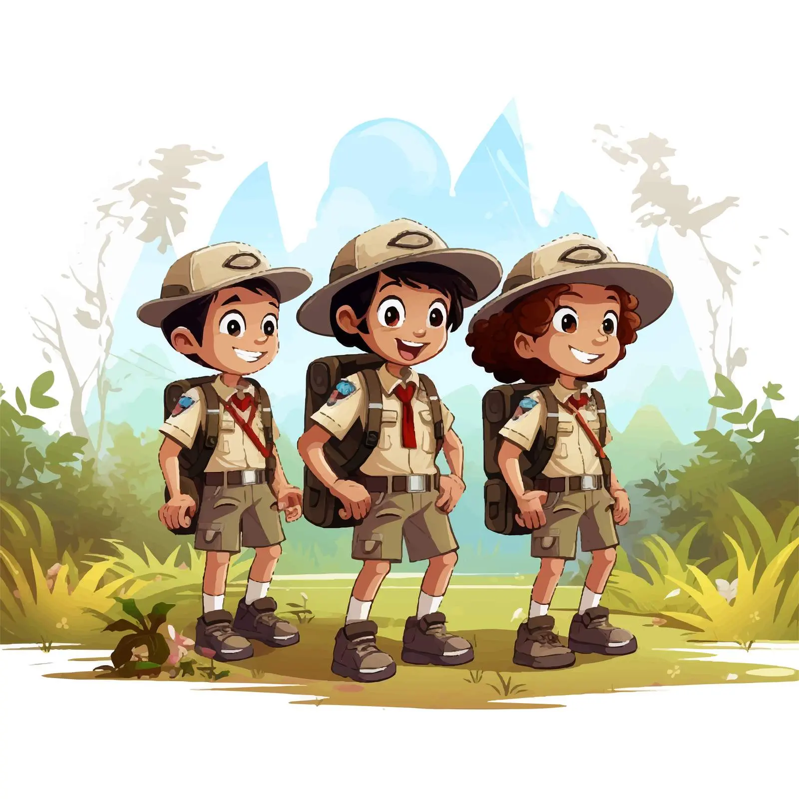Boy Scouts Group in Nature Illustration Vector — free download from Dotvec