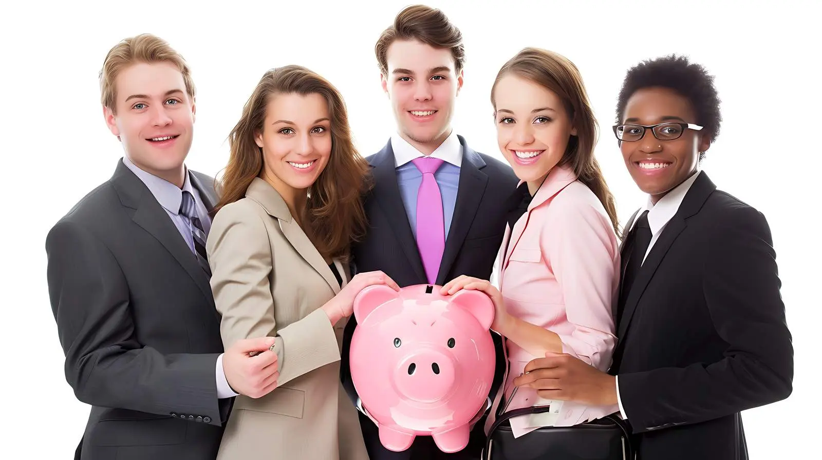 Business Team Saving Money with Piggy Bank – free account image from Dotvec