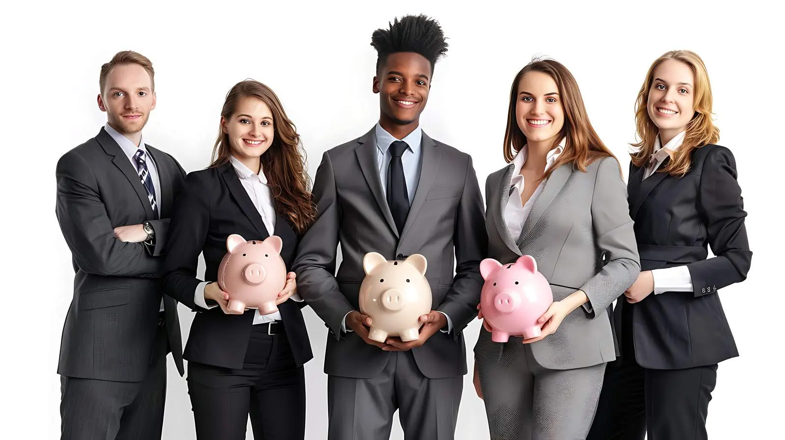 Business Team Saving Money with Piggy Bank – free financial image from Dotvec