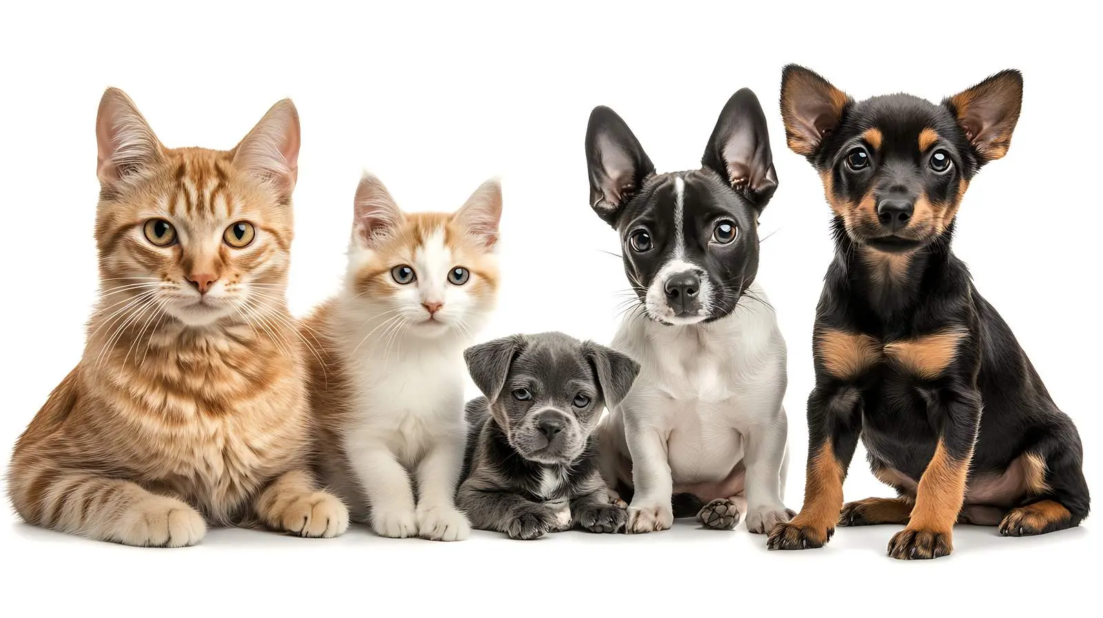 Cats and Dogs Sitting Together on White Background — free download from Dotvec