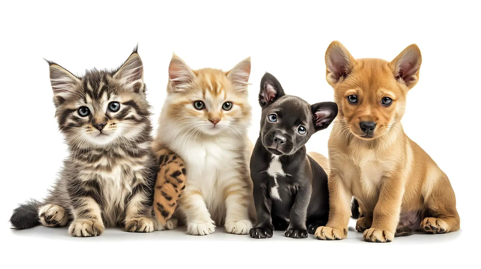 Cats and Dogs Sitting Together on White Background — free download from Dotvec