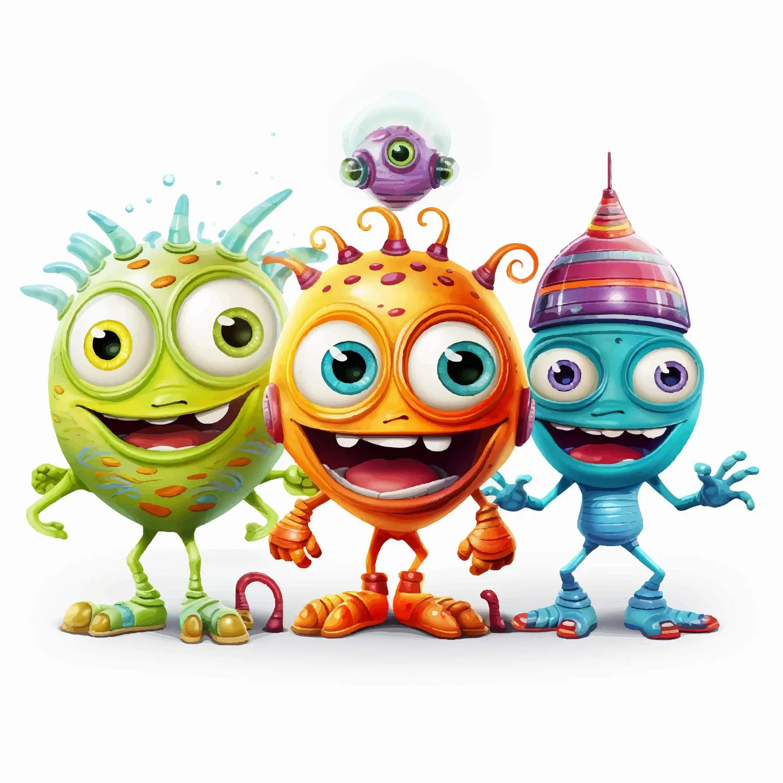 Cheerful Aliens with Spaceship Cartoon Vector — free download from Dotvec