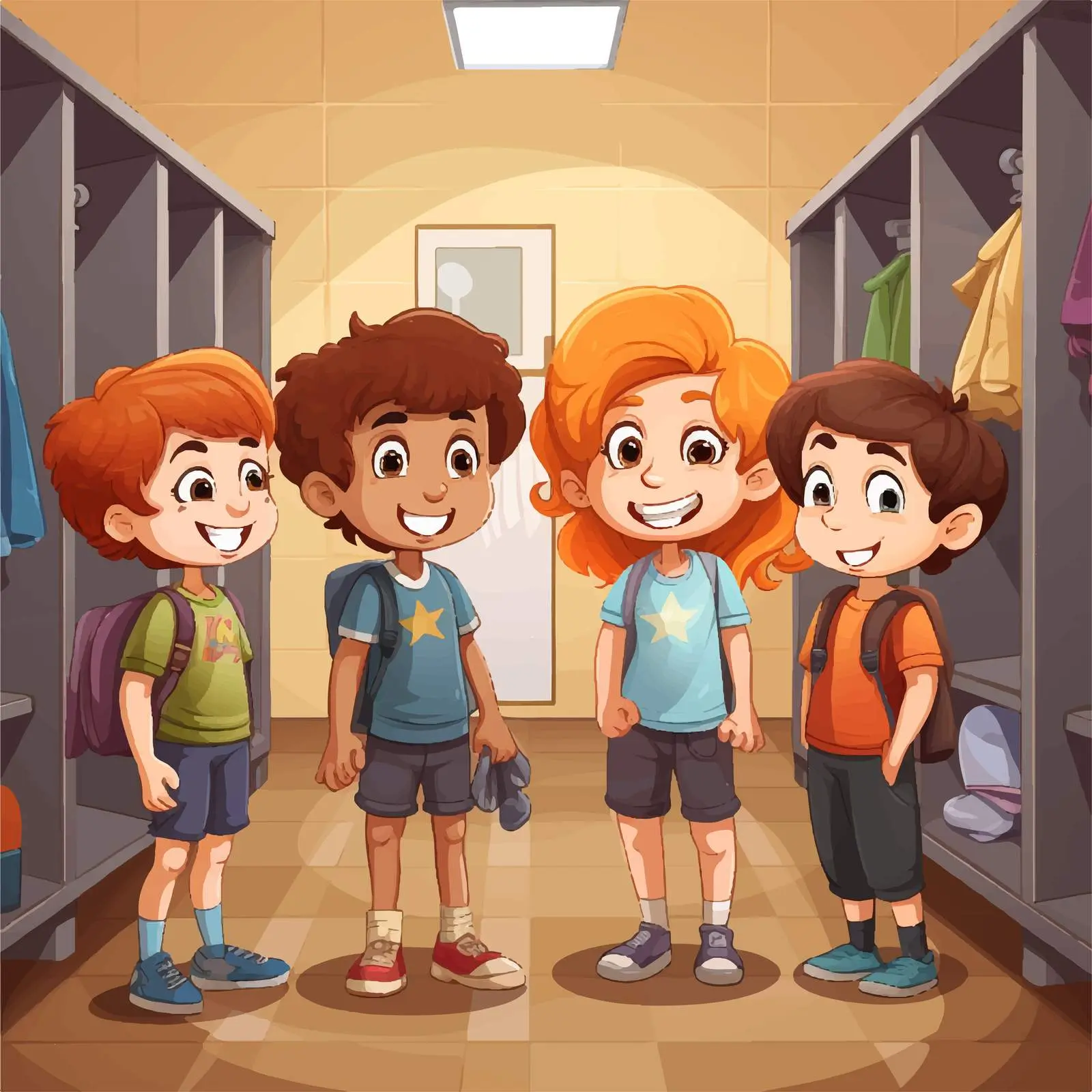 Children in Changing Room Playful Illustration — free download from Dotvec