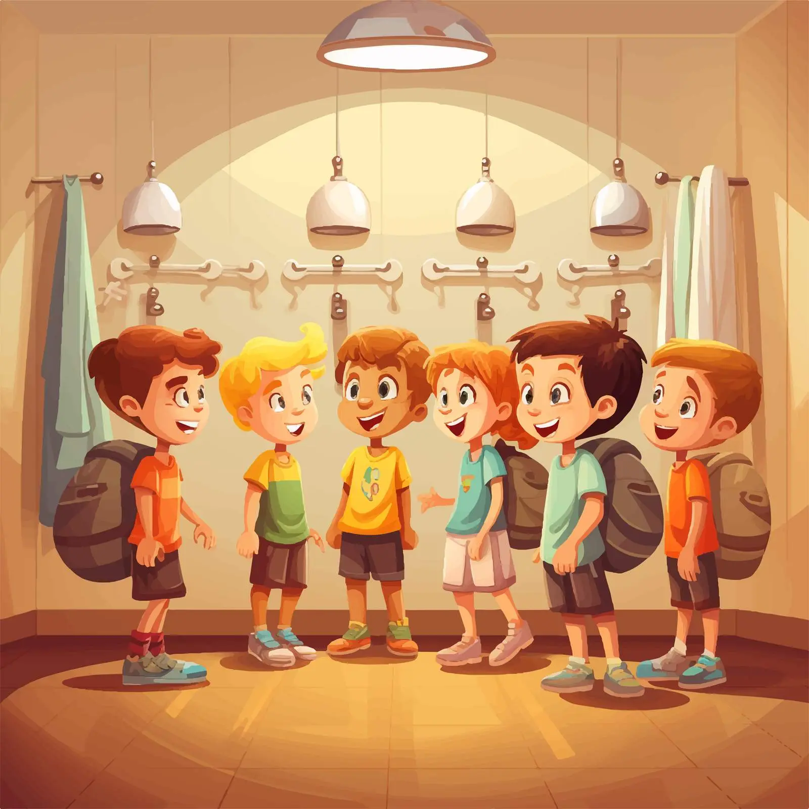 Children in Changing Room Vector Illustration — free download from Dotvec
