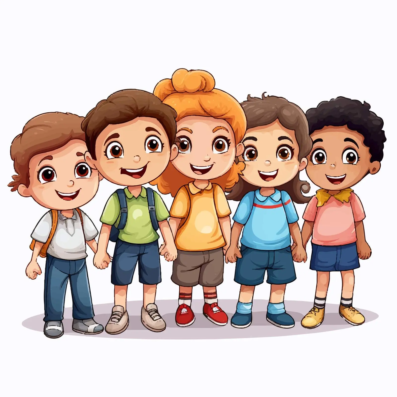Colorful Group of Cartoon Children Illustration — free download from Dotvec