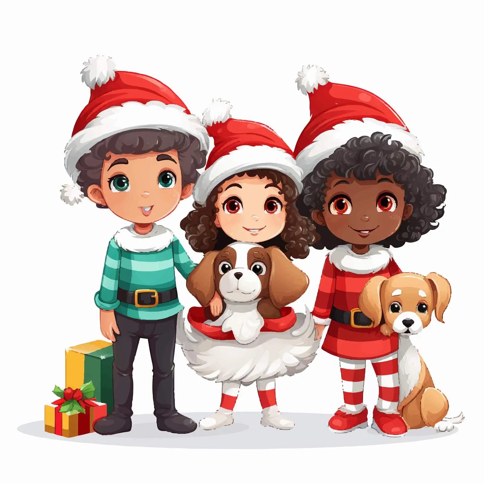 Children in Christmas Costumes with Dog — free download from Dotvec