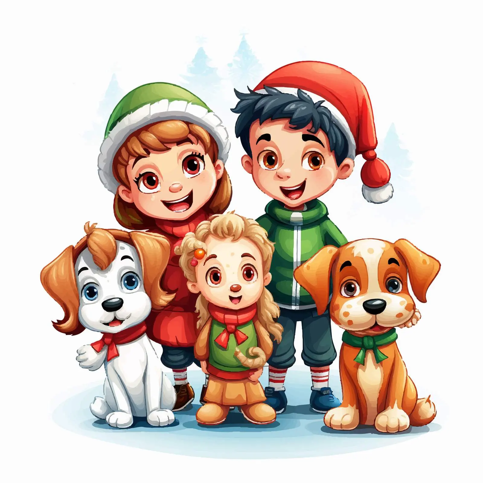 Children and Dog in Christmas Costumes Vector — free download from Dotvec