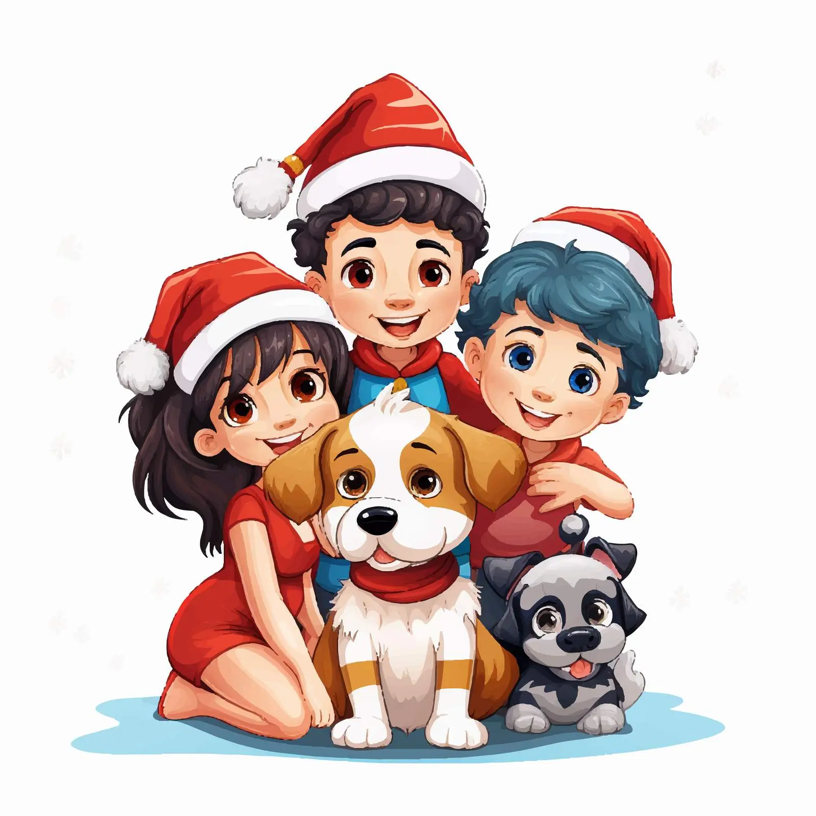 Children in Christmas Costumes with Dog Vector — free download from Dotvec