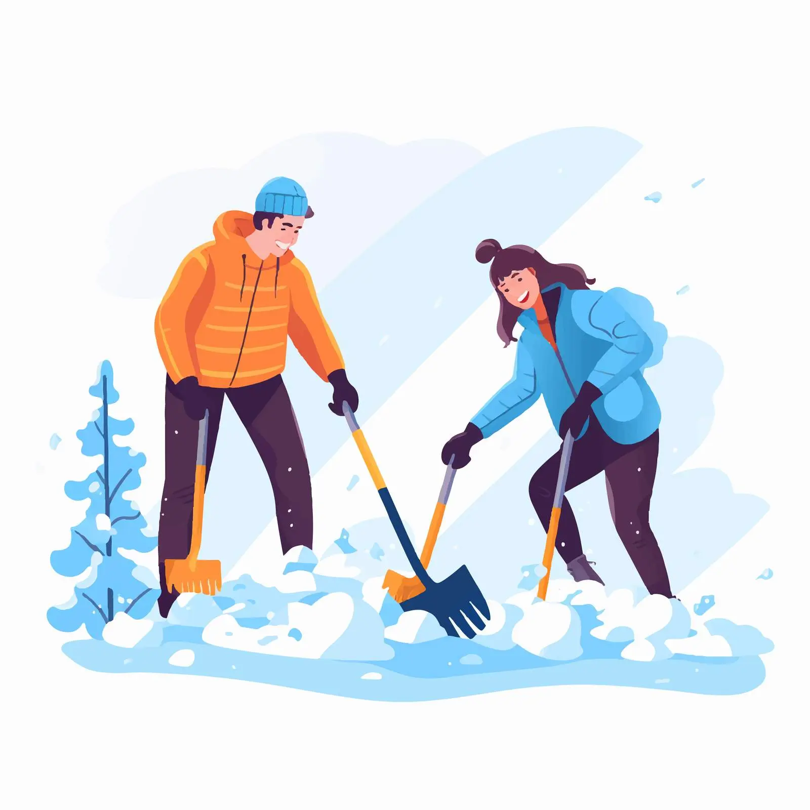 Colorful People Removing Snow in Yard Vector — free download from Dotvec