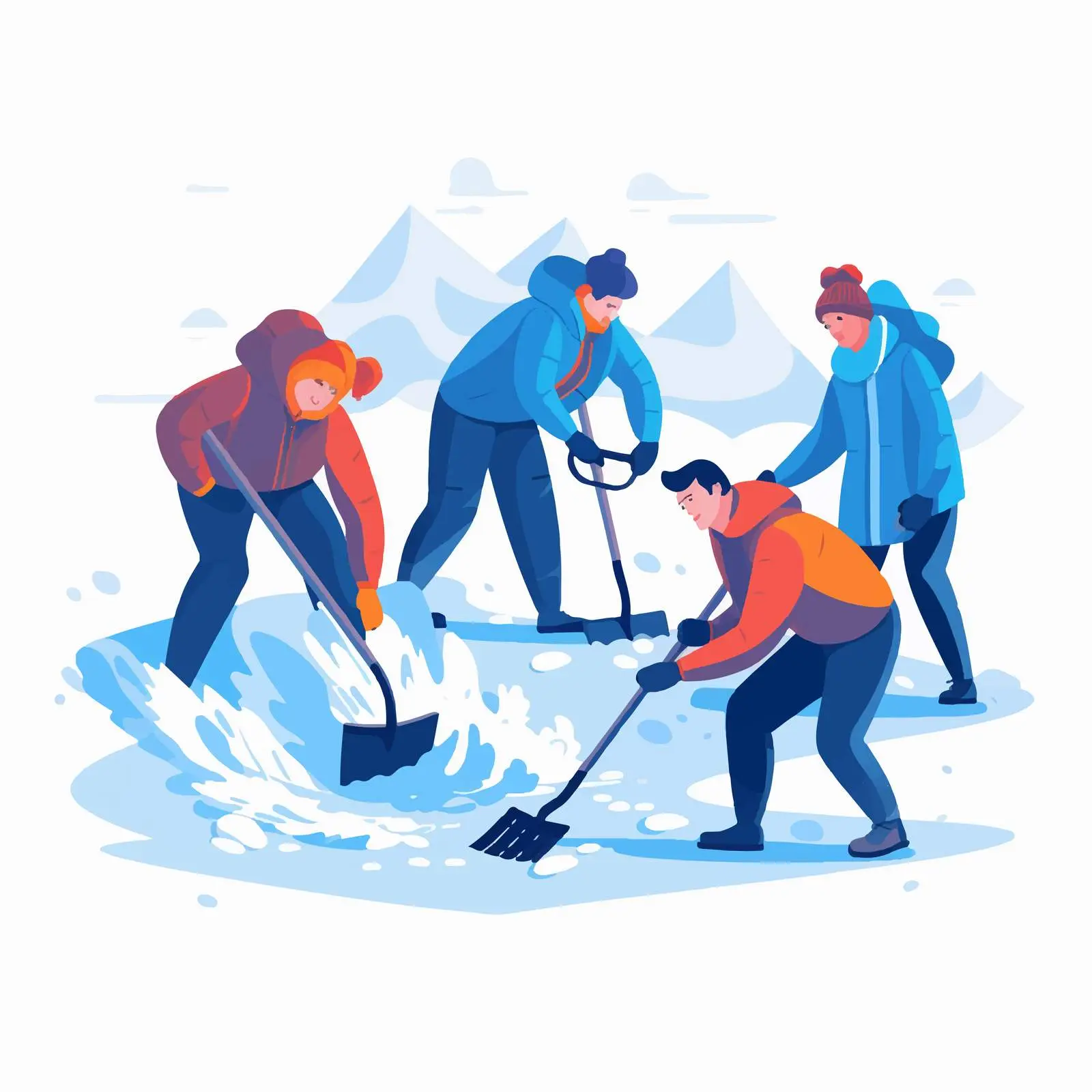 Colorful People Removing Snow in Yard — free download from Dotvec