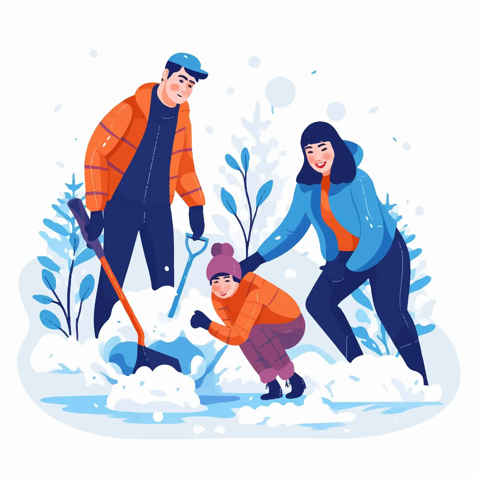 Colorful People Clearing Snow in Yard — free download from Dotvec