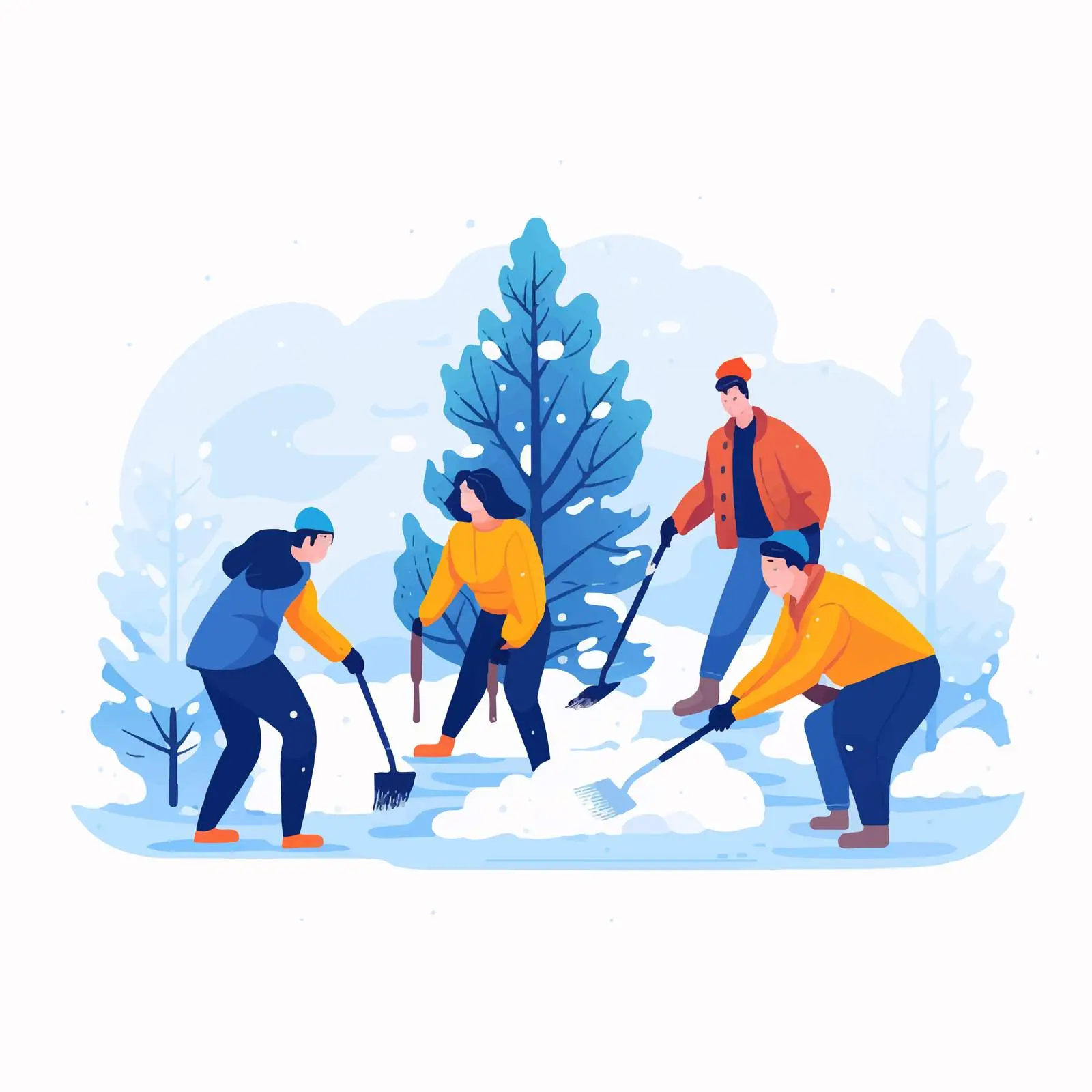 Colorful People Clearing Snow in Yard Vector — free download from Dotvec