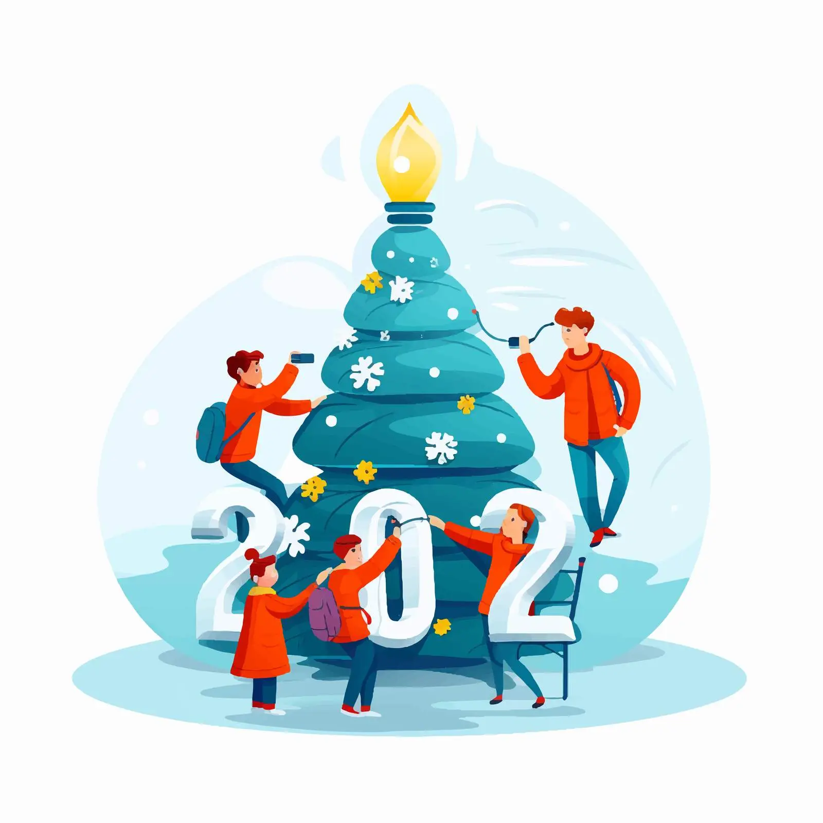 Tiny People Celebrating New Year Vector Illustration — free download from Dotvec