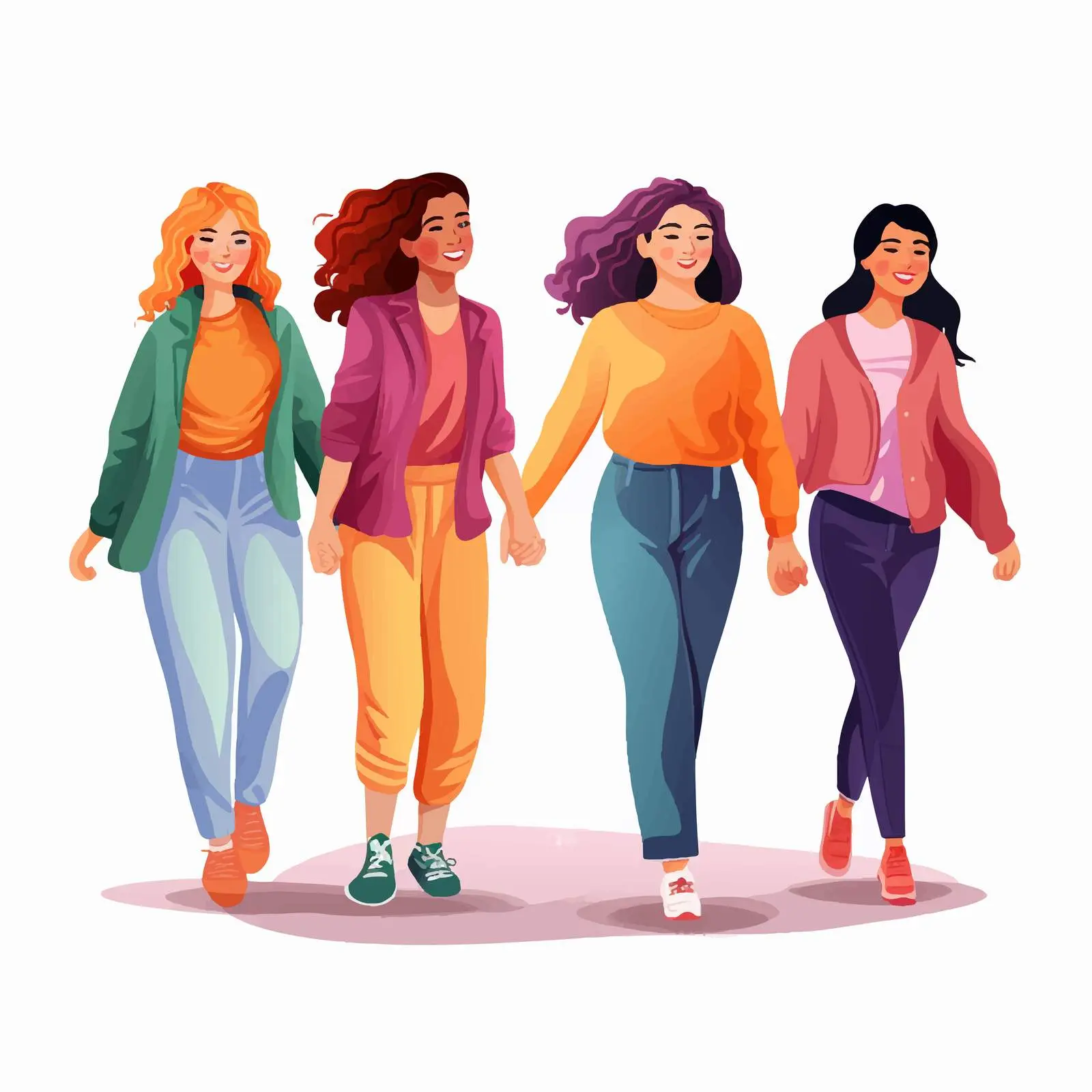 Diverse Women Walking Together Holding Hands – free feminism image from Dotvec