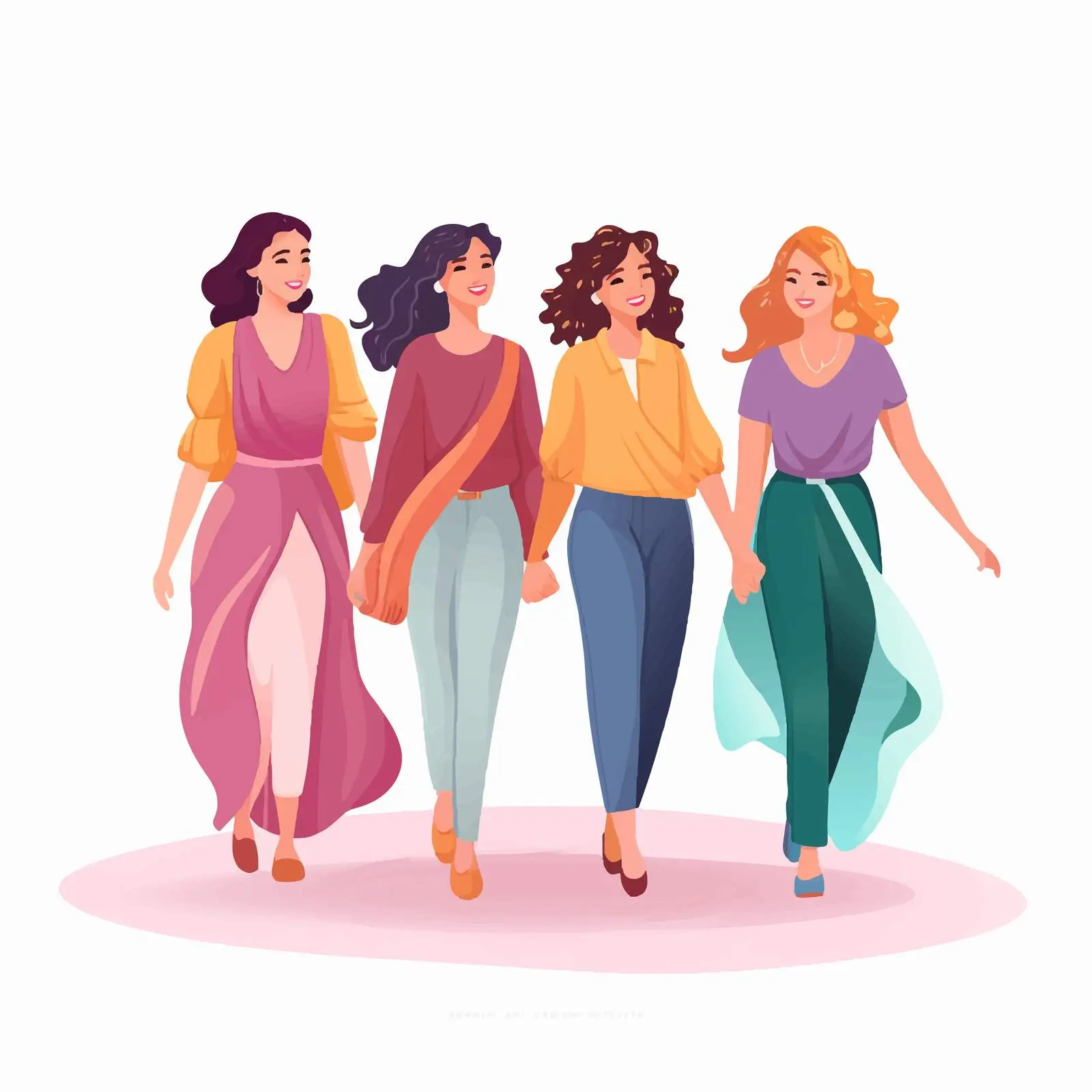 Diverse Women Walking Together Holding Hands – free feminism image from Dotvec