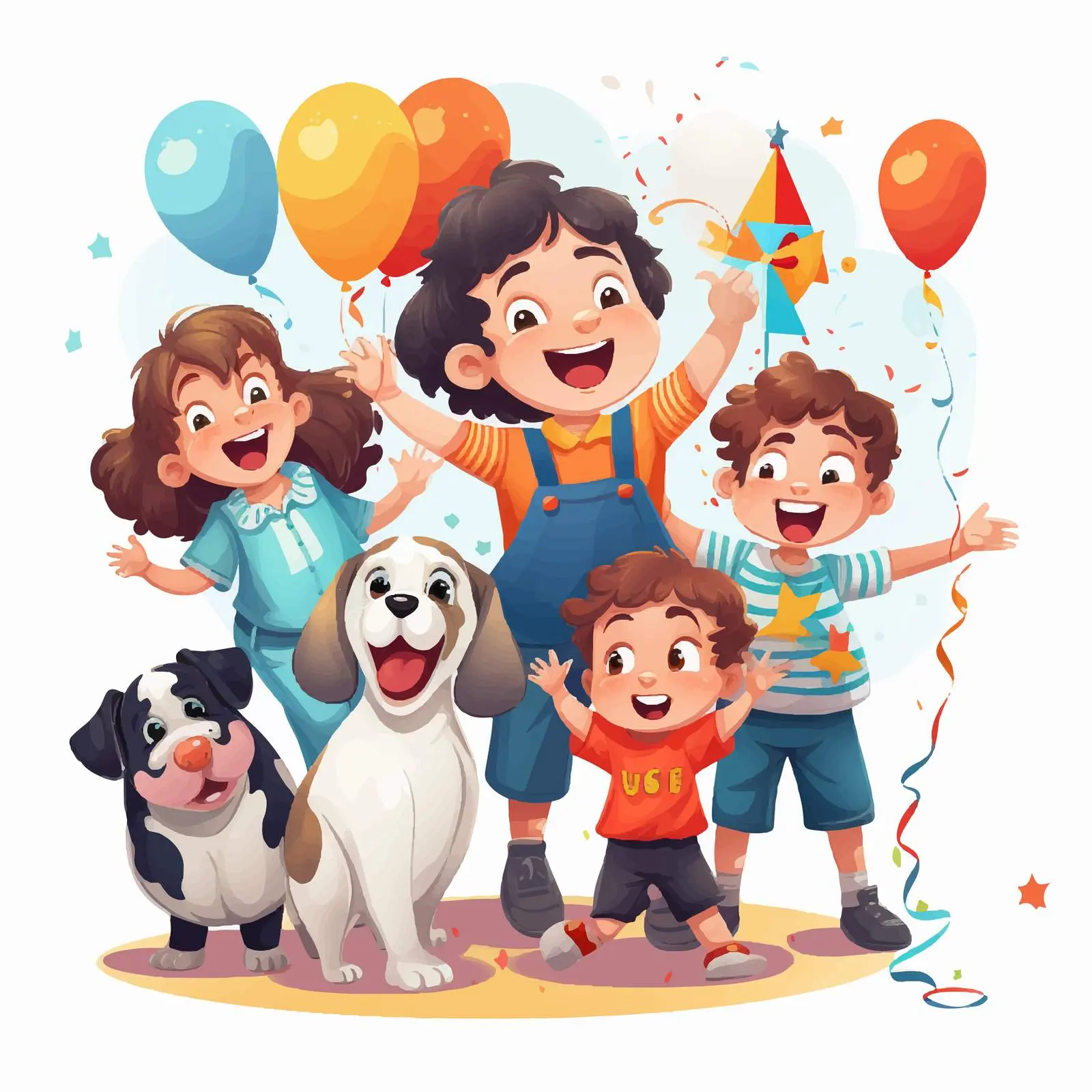 Excited Children Celebrating Birthday with Clown — free download from Dotvec
