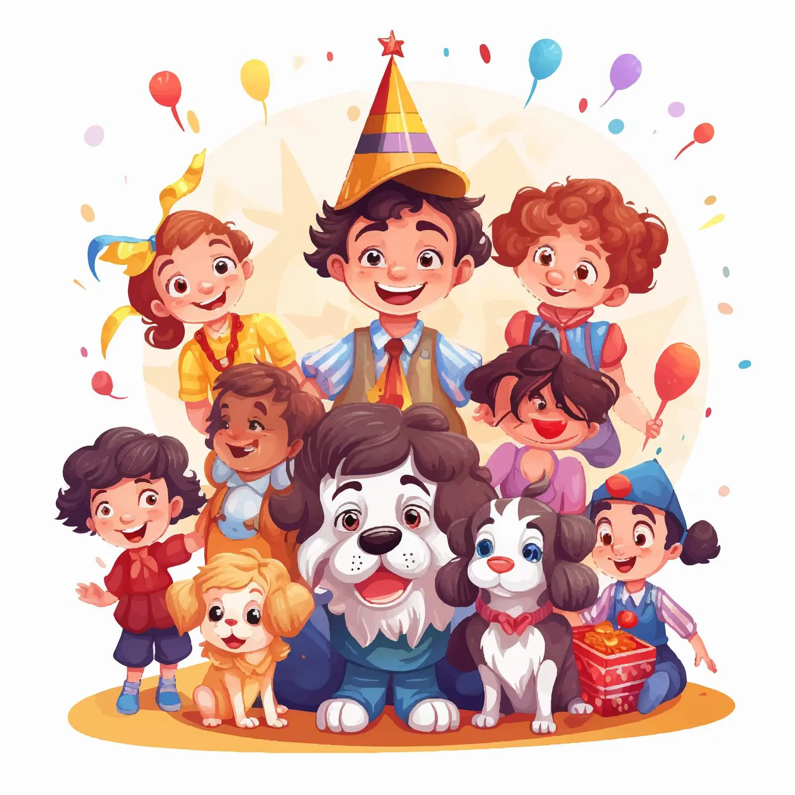 Excited Children Celebrating Birthday with Clown — free download from Dotvec