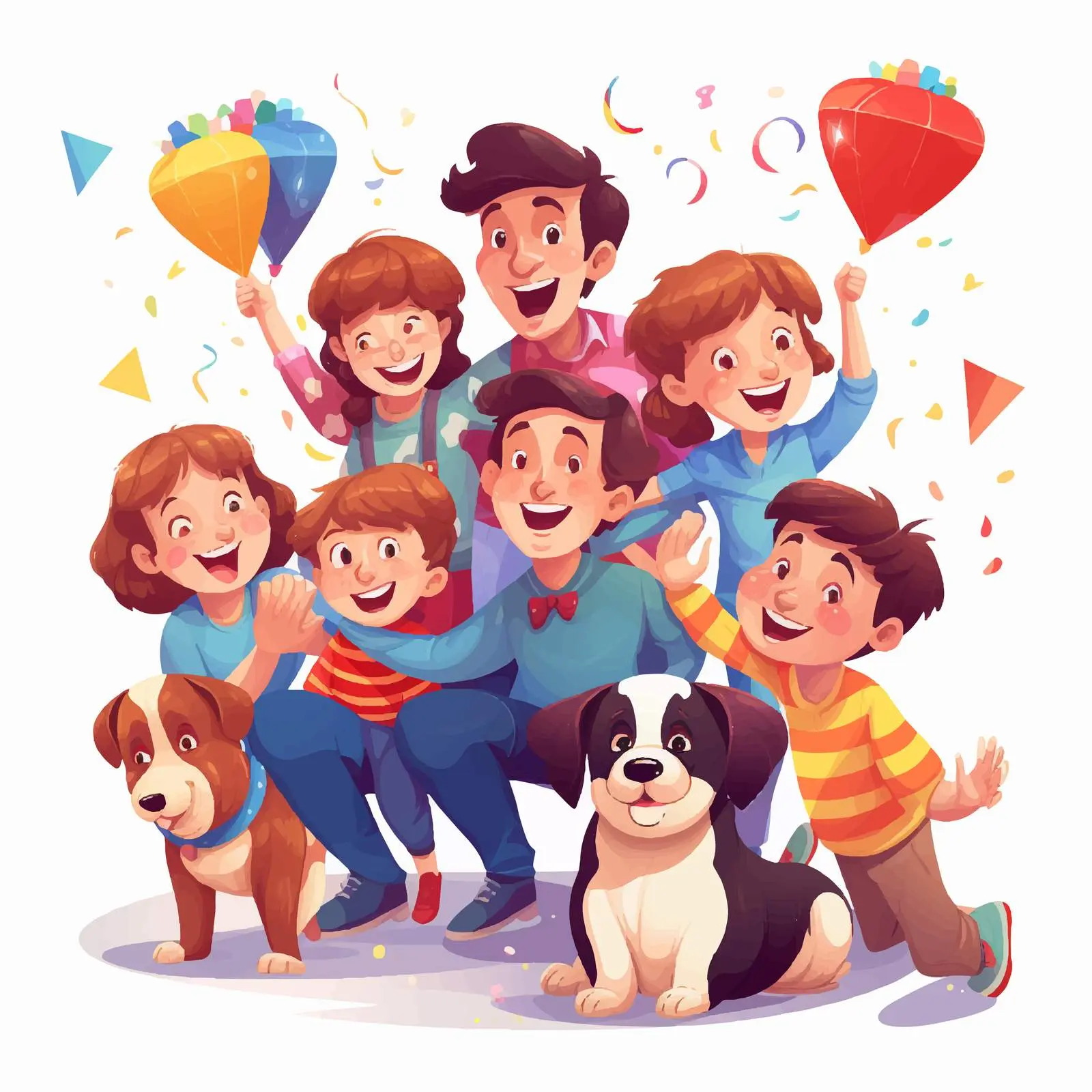 Excited Children Celebrating Birthday with Clown – free parade image from Dotvec