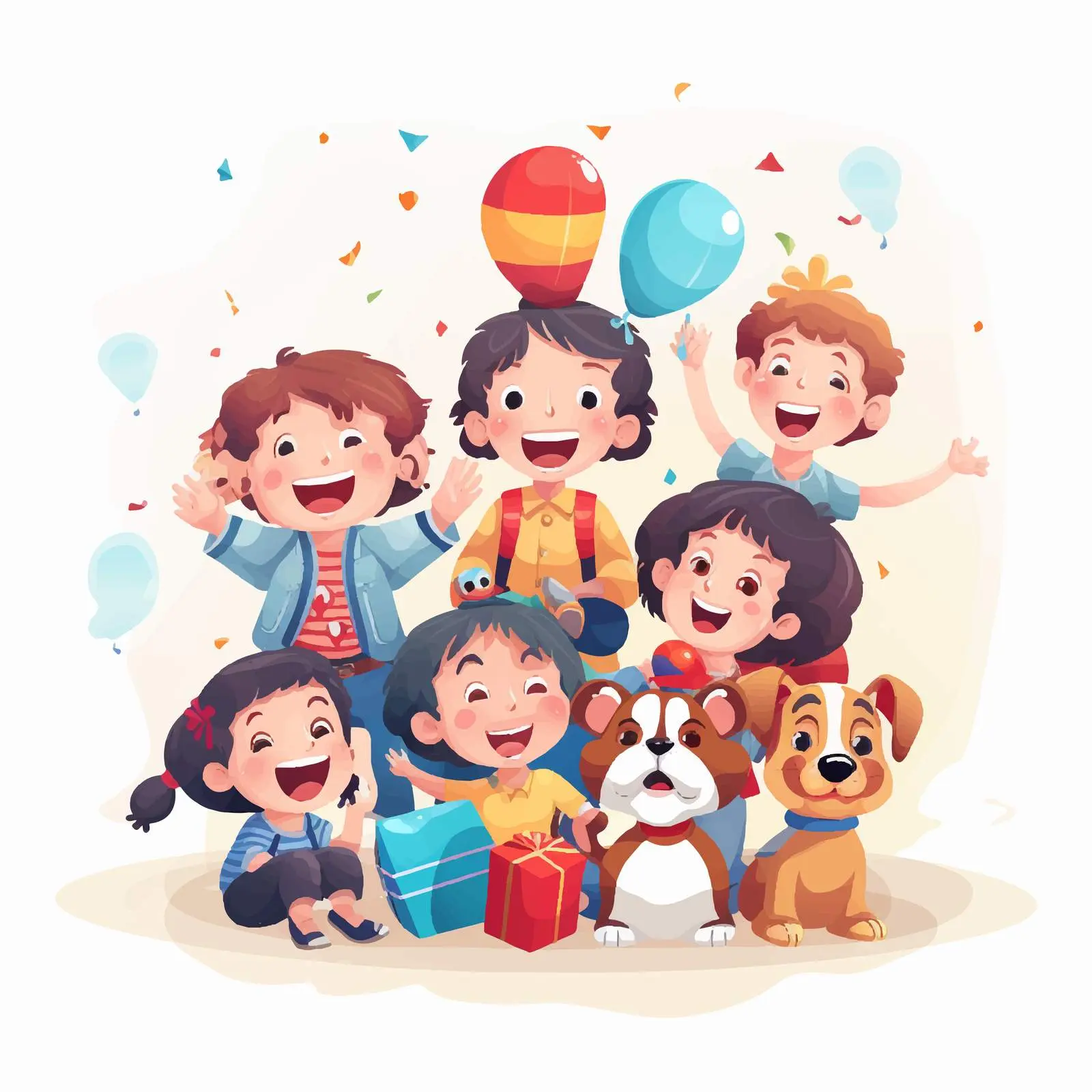 Excited Children Celebrating Baby Birthday with Clown — free download from Dotvec