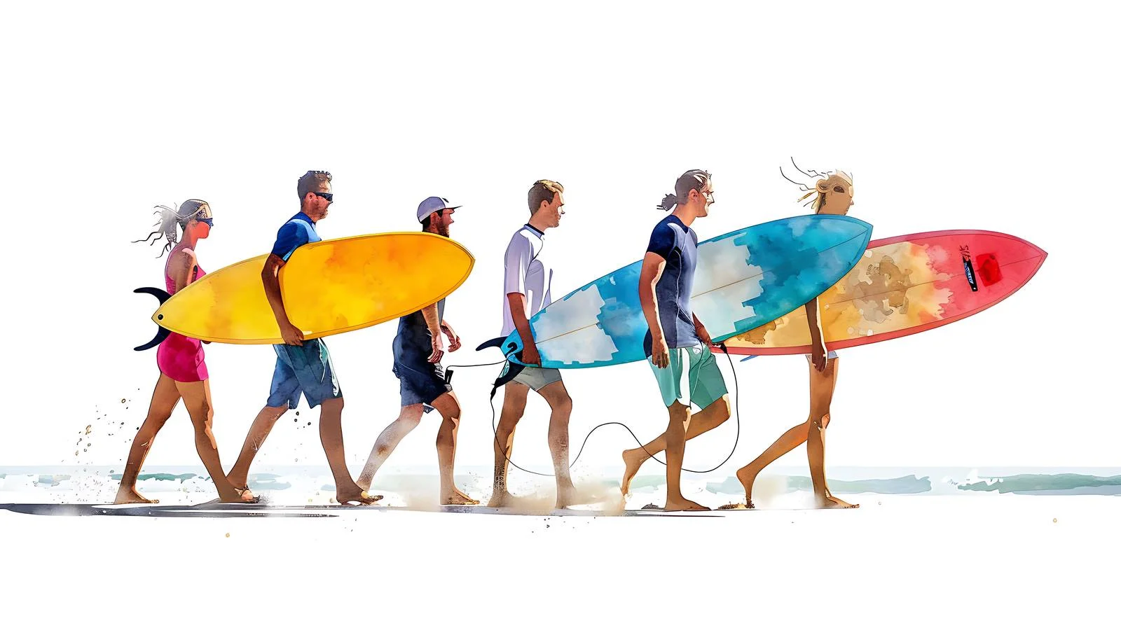 Friends Walking on Beach Carrying Surfboard — free download from Dotvec