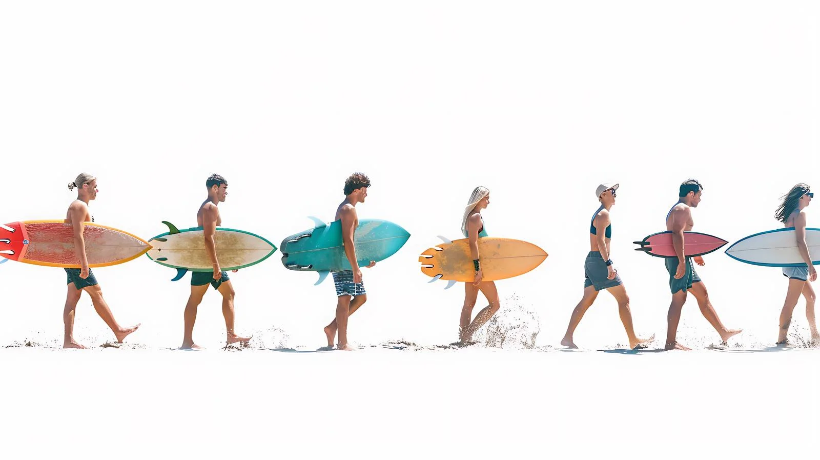 Friends Enjoying Beach Walk with Surfboard — free download from Dotvec