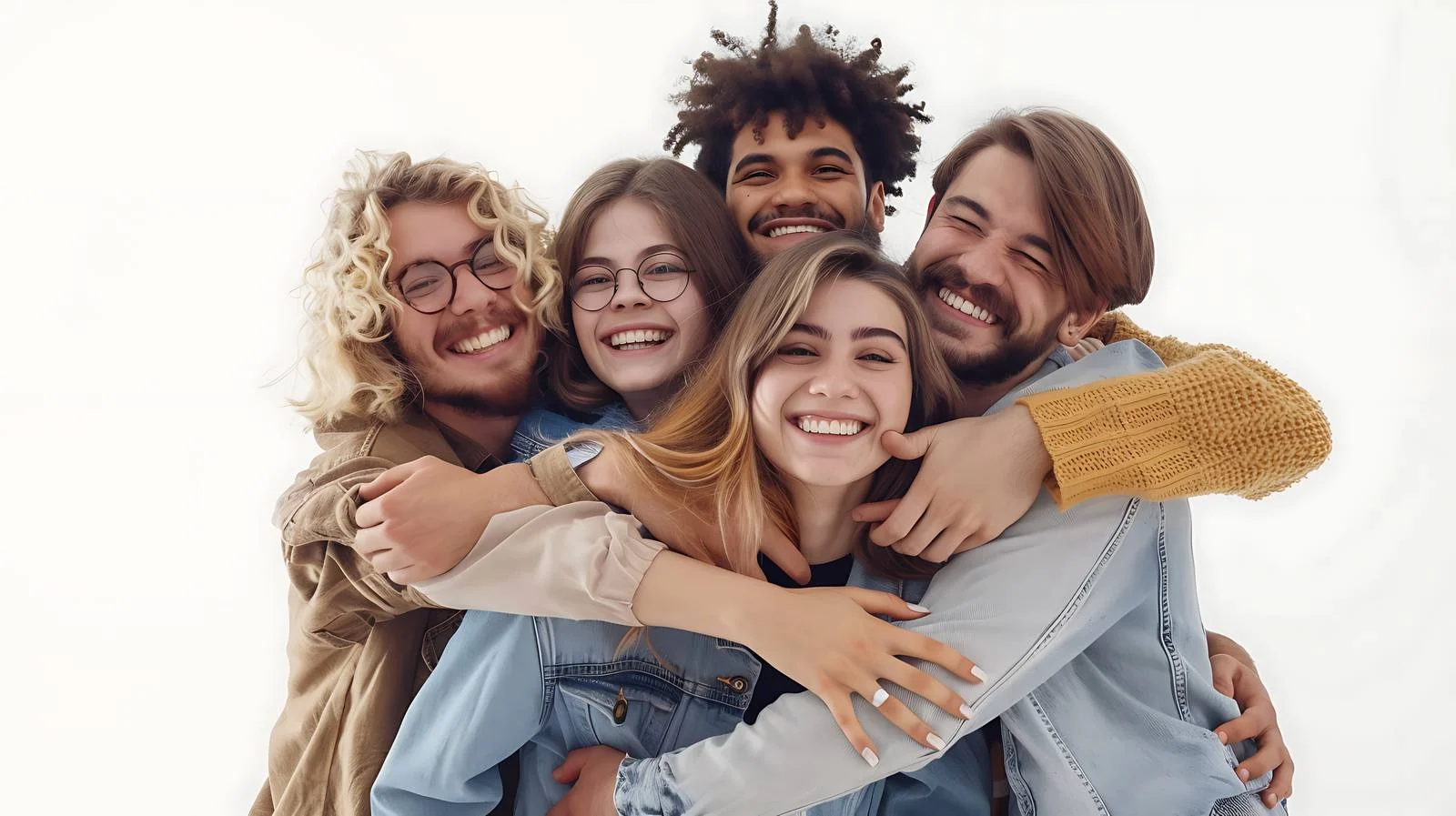 Joyful Friends Stack Hands in Unity — free download from Dotvec