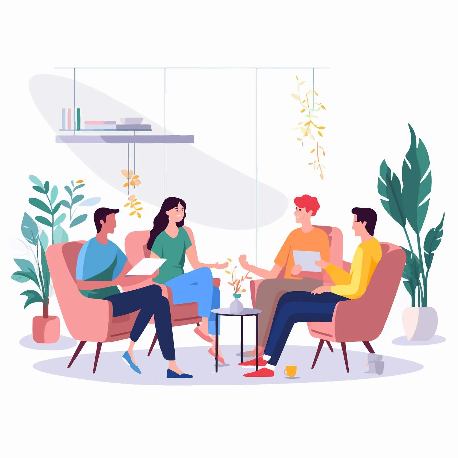 Diverse Group Relaxing in Modern Scandic Room — free download from Dotvec