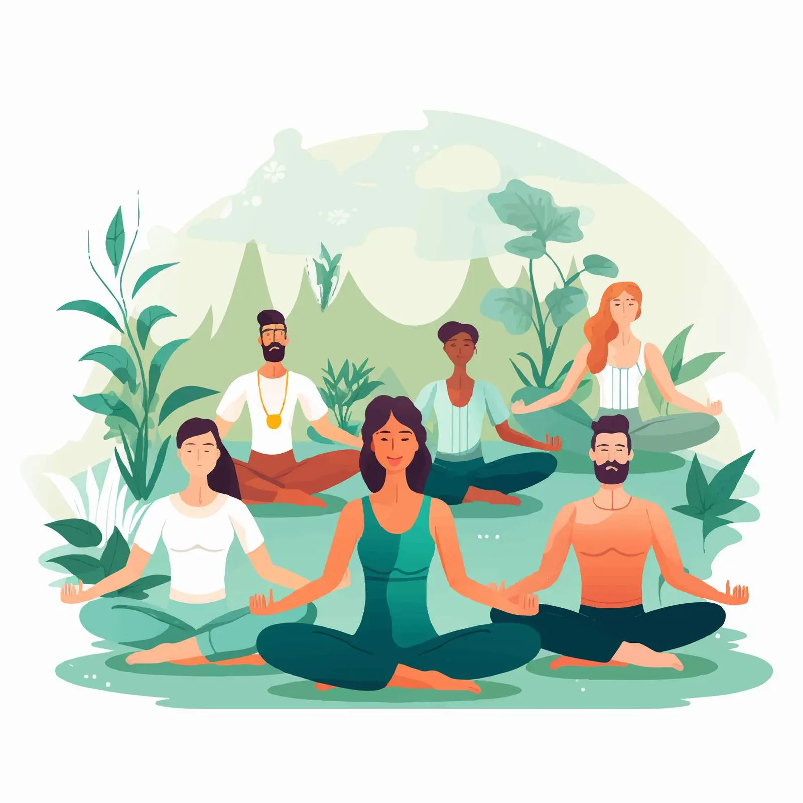 Yoga Illustration of Diverse Group Practicing Together — free download from Dotvec