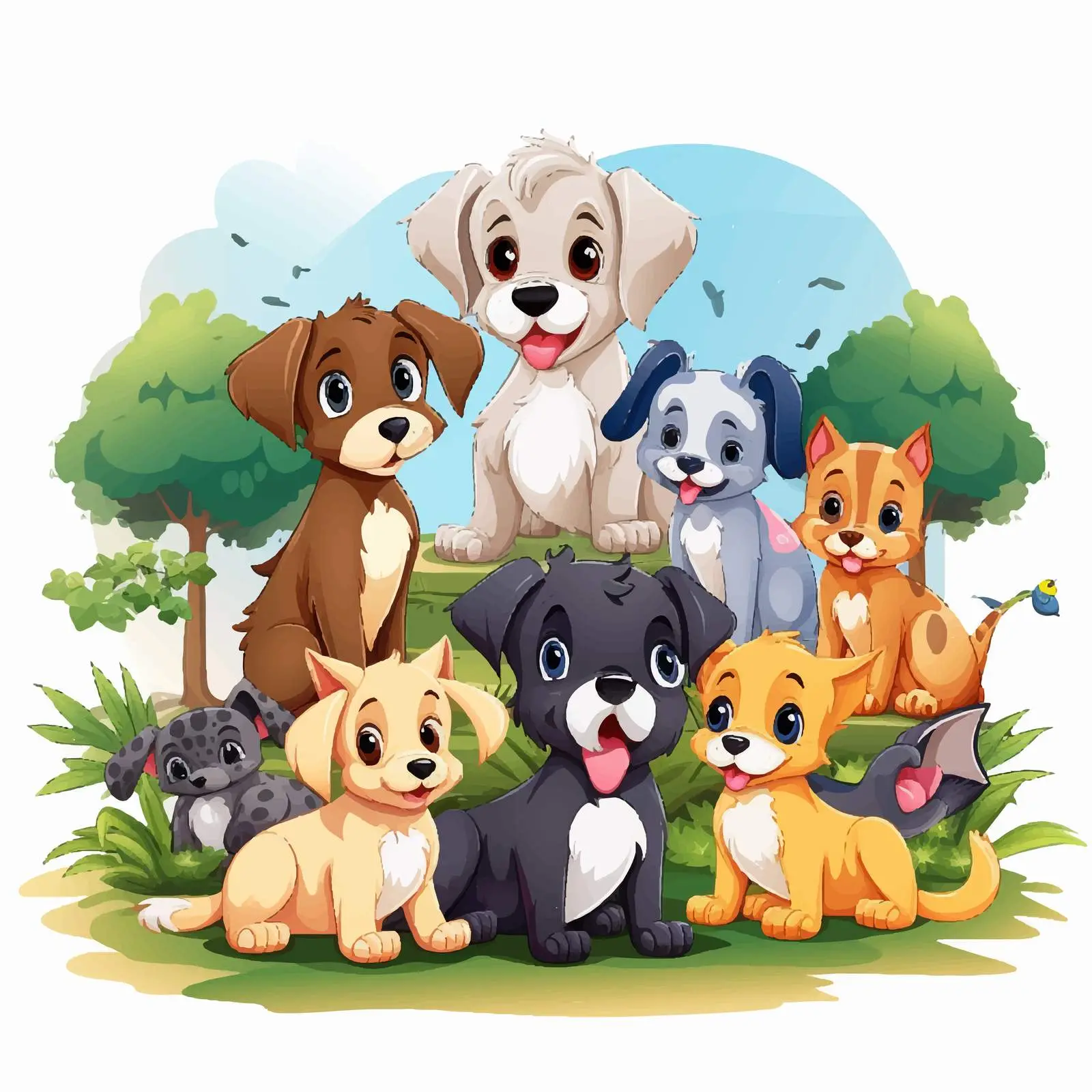 Playful Pets in Playground Scene Illustration — free download from Dotvec