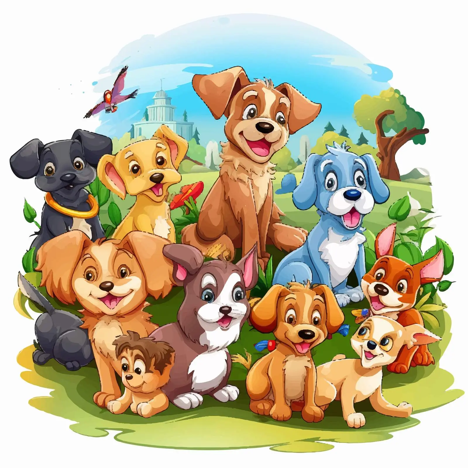 Pets Playing in Playground Scene Vector Illustration — free download from Dotvec