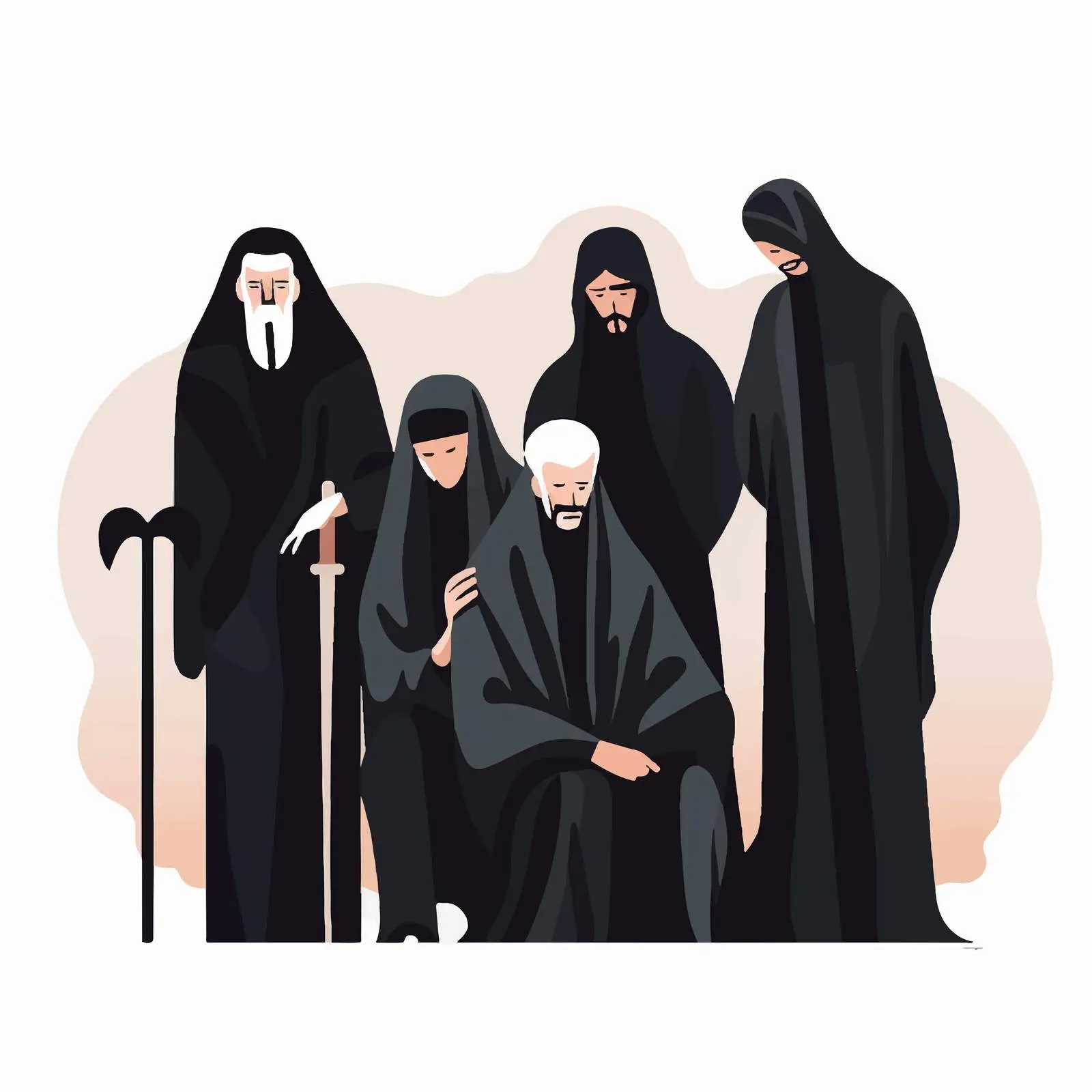 Sad Mourning People with Grim Reaper Vector — free download from Dotvec