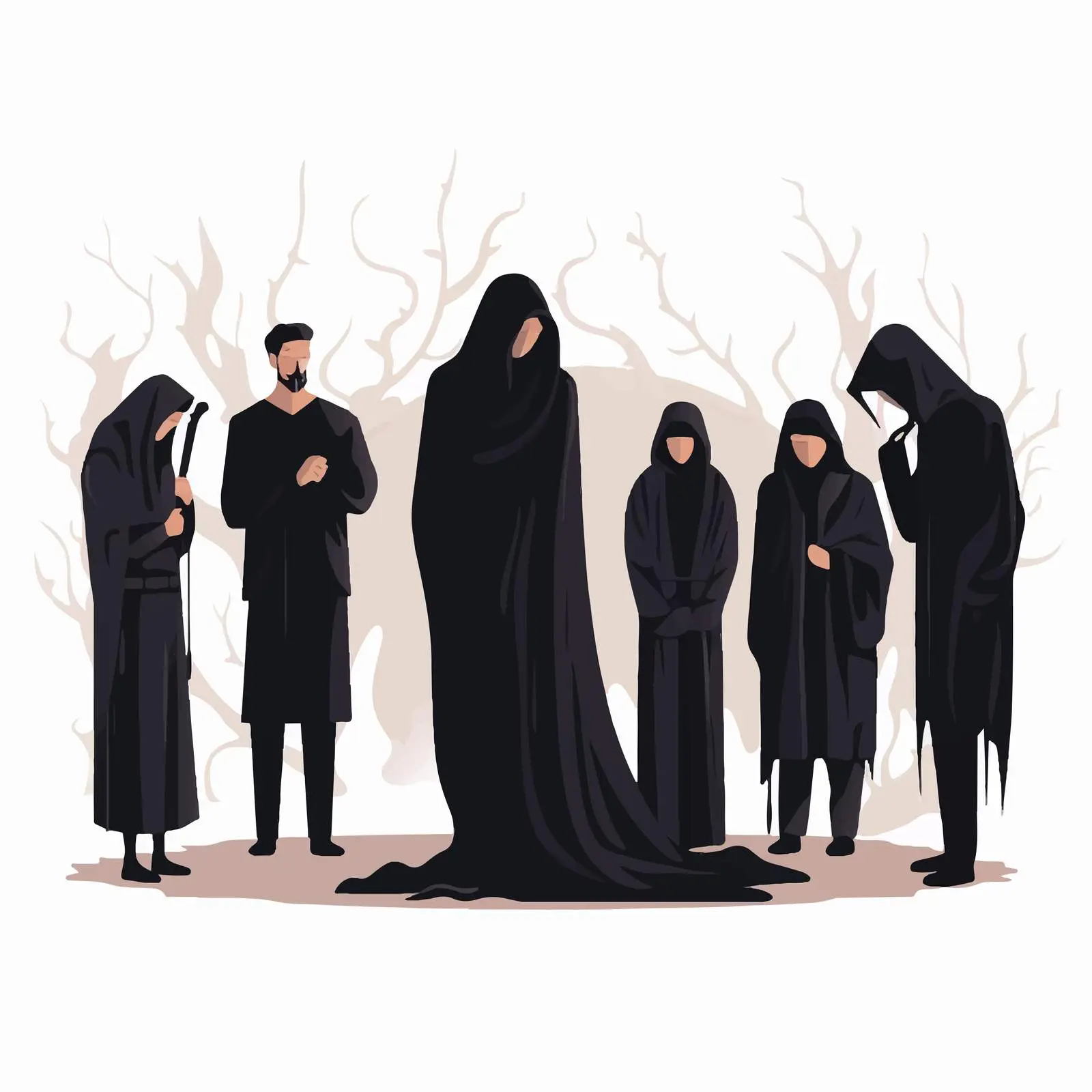 Mournful Gathering in Funeral Attire with Grim Reaper — free download from Dotvec