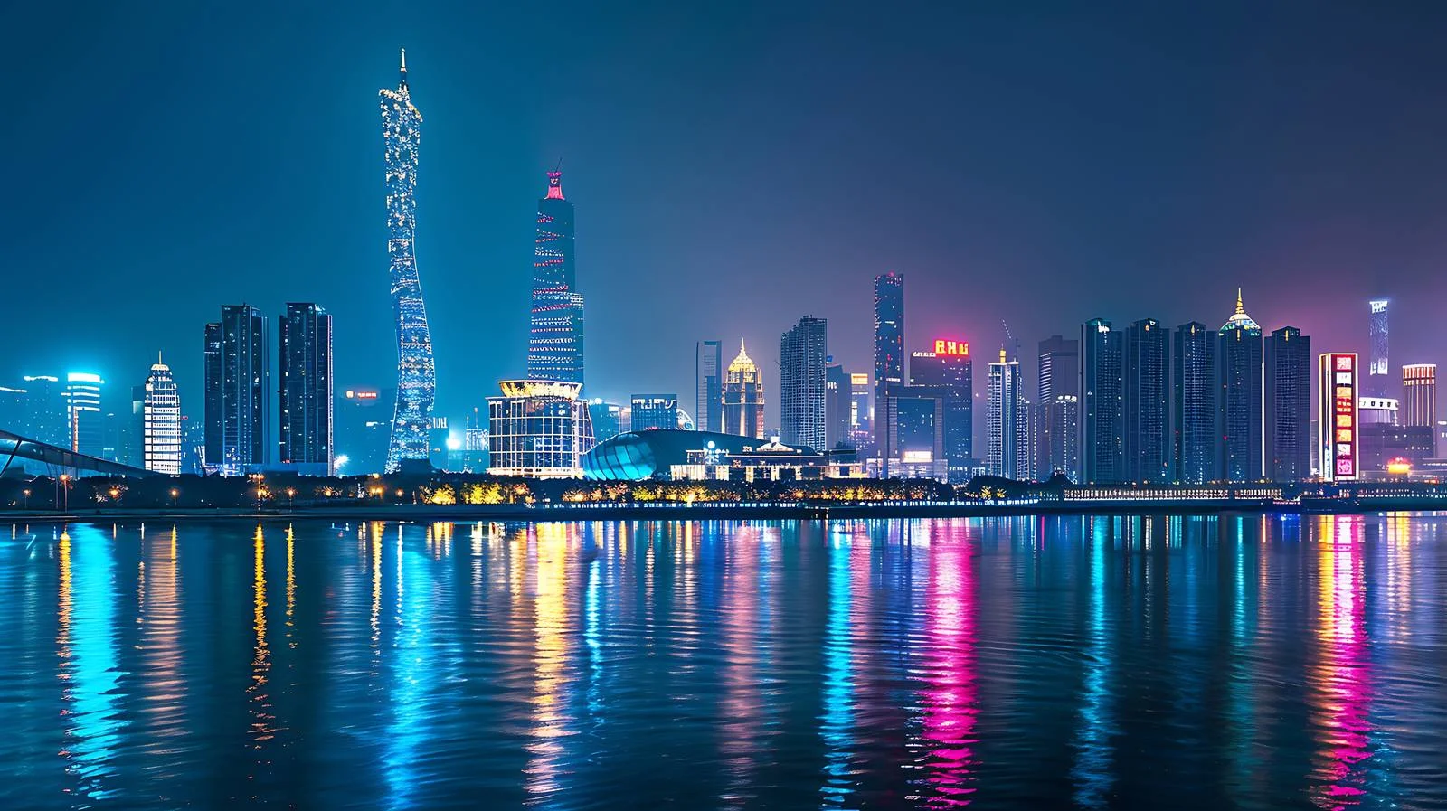 Illuminated Guangzhou Cityscape in Guangdong at Night — free download from Dotvec