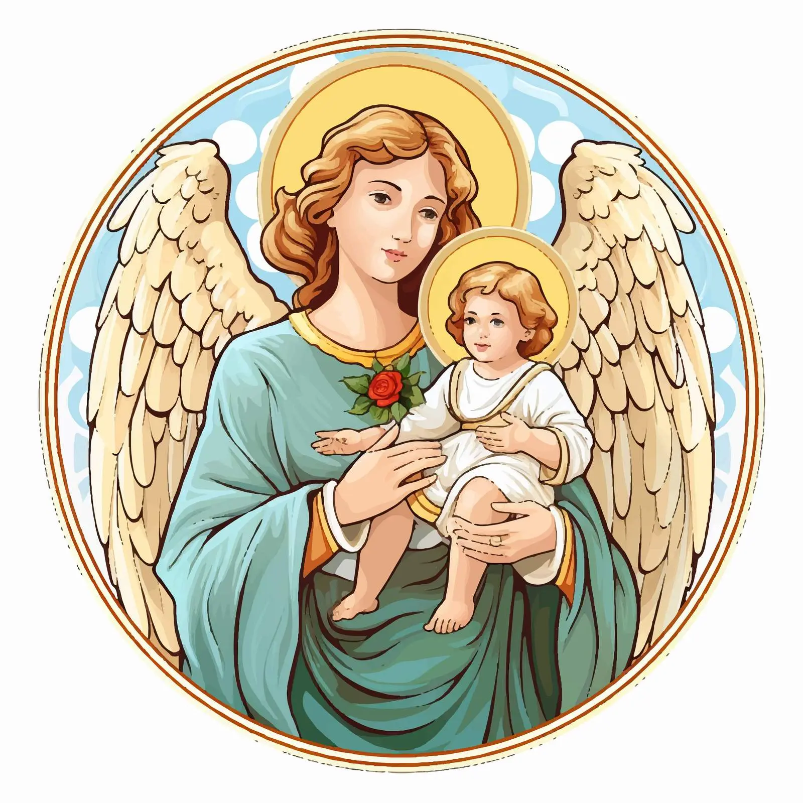 Byzantine Christian Illustration of Guardian Angel with Child — free download from Dotvec