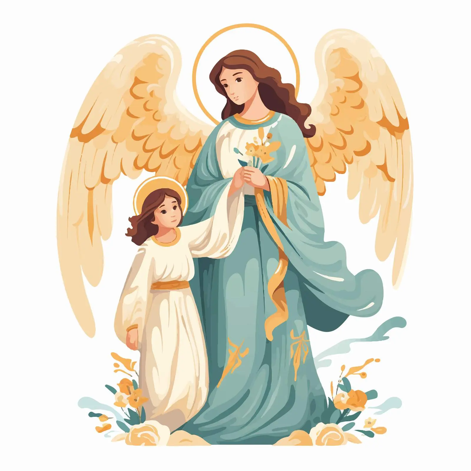 Byzantine Guardian Angel with Child Illustration – free art for home image from Dotvec
