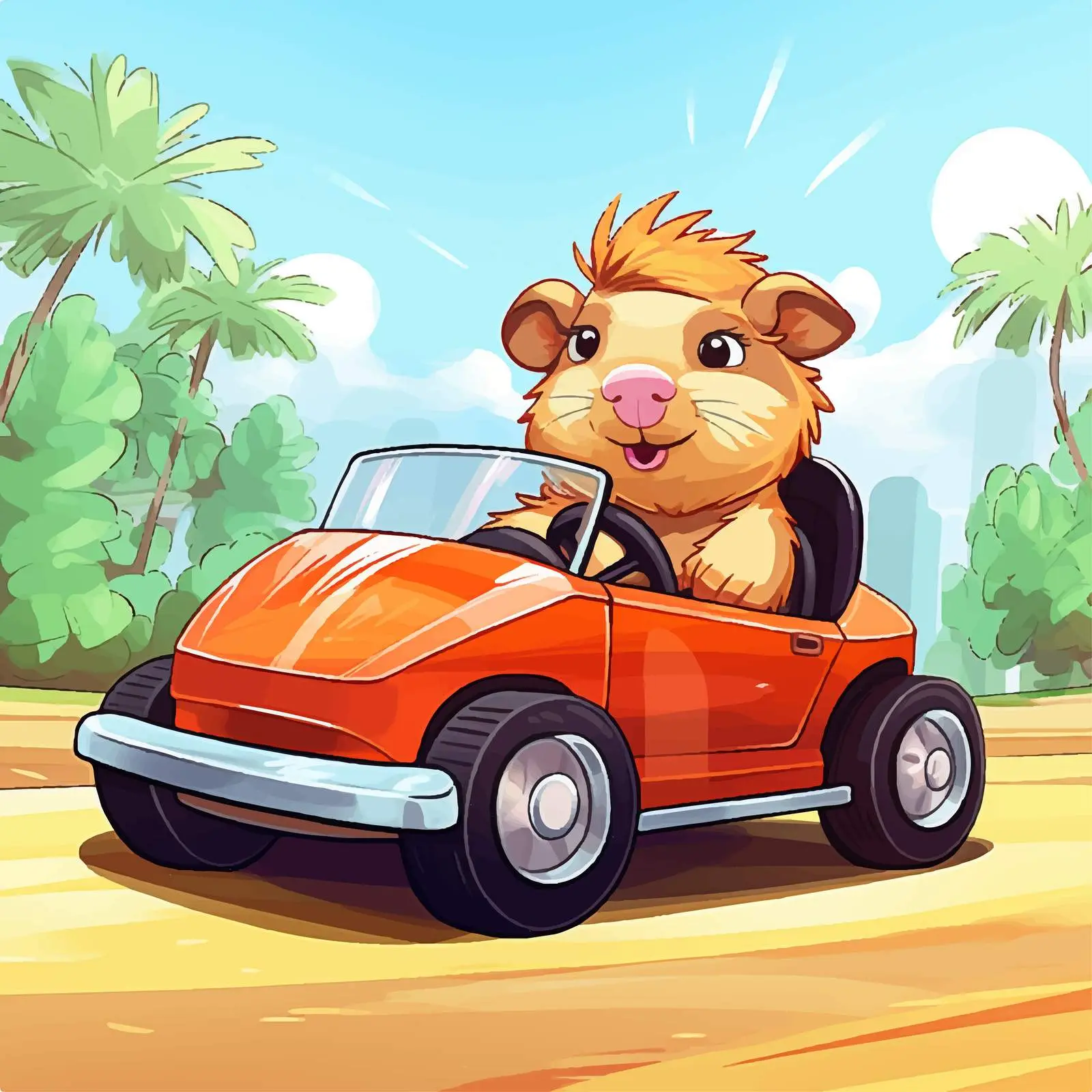 Cartoon Guinea Pig Driving a Toy Car – free guinea pig image from Dotvec