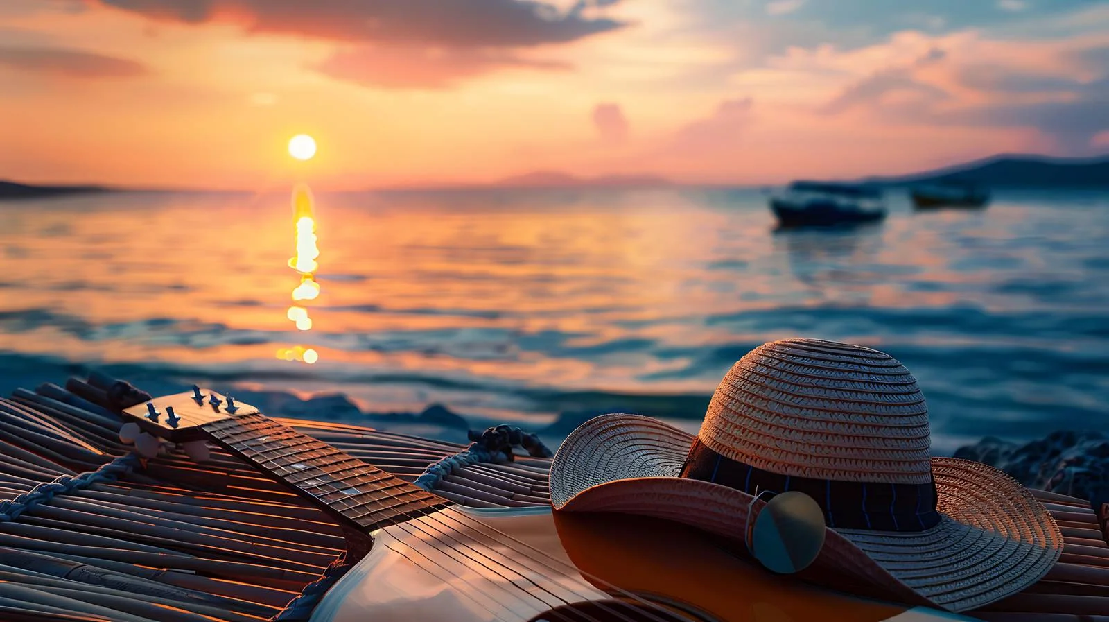 Serene Ocean Sunset Setting with Guitar — free download from Dotvec