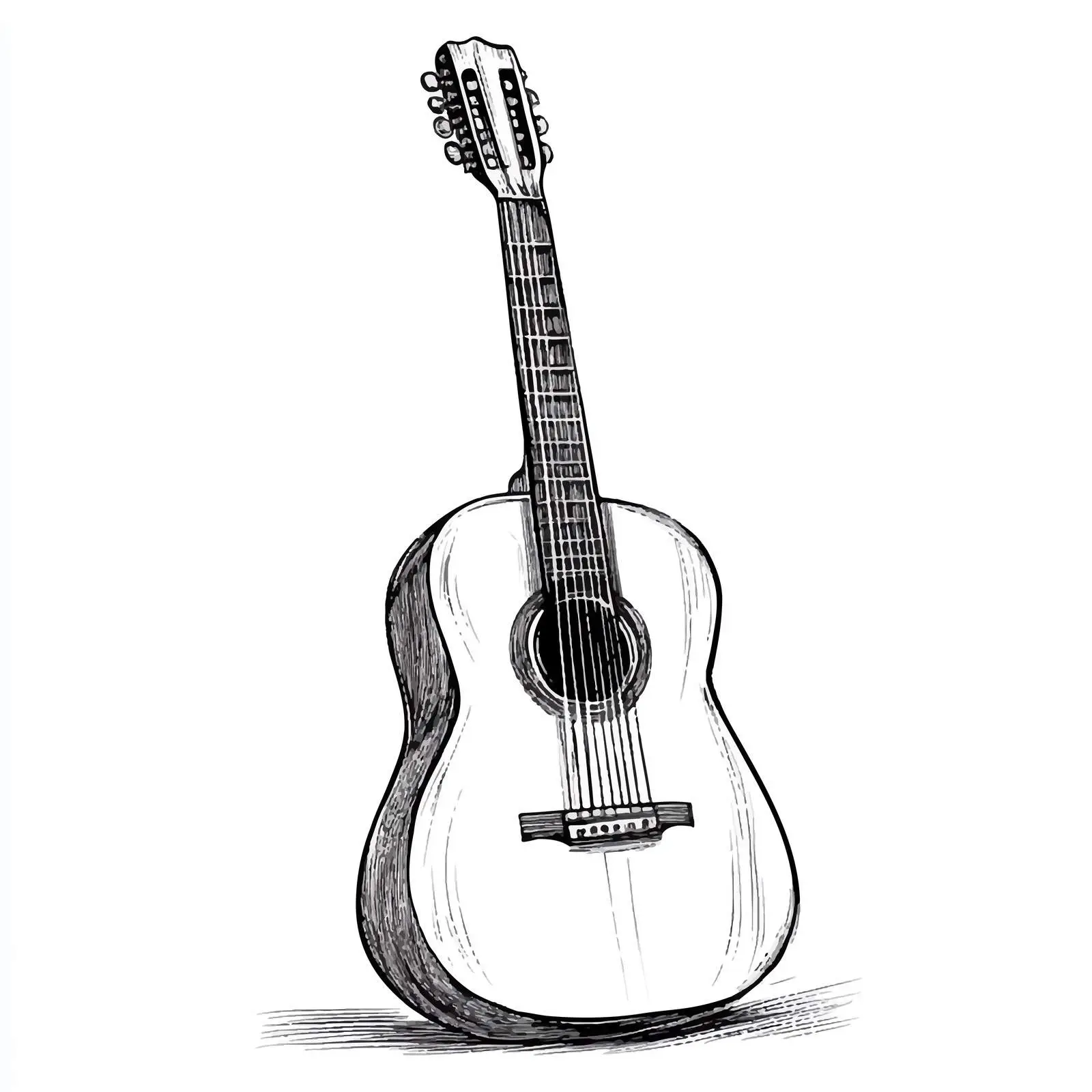 Black and White Guitar Cartoon Vector Illustration — free download from Dotvec