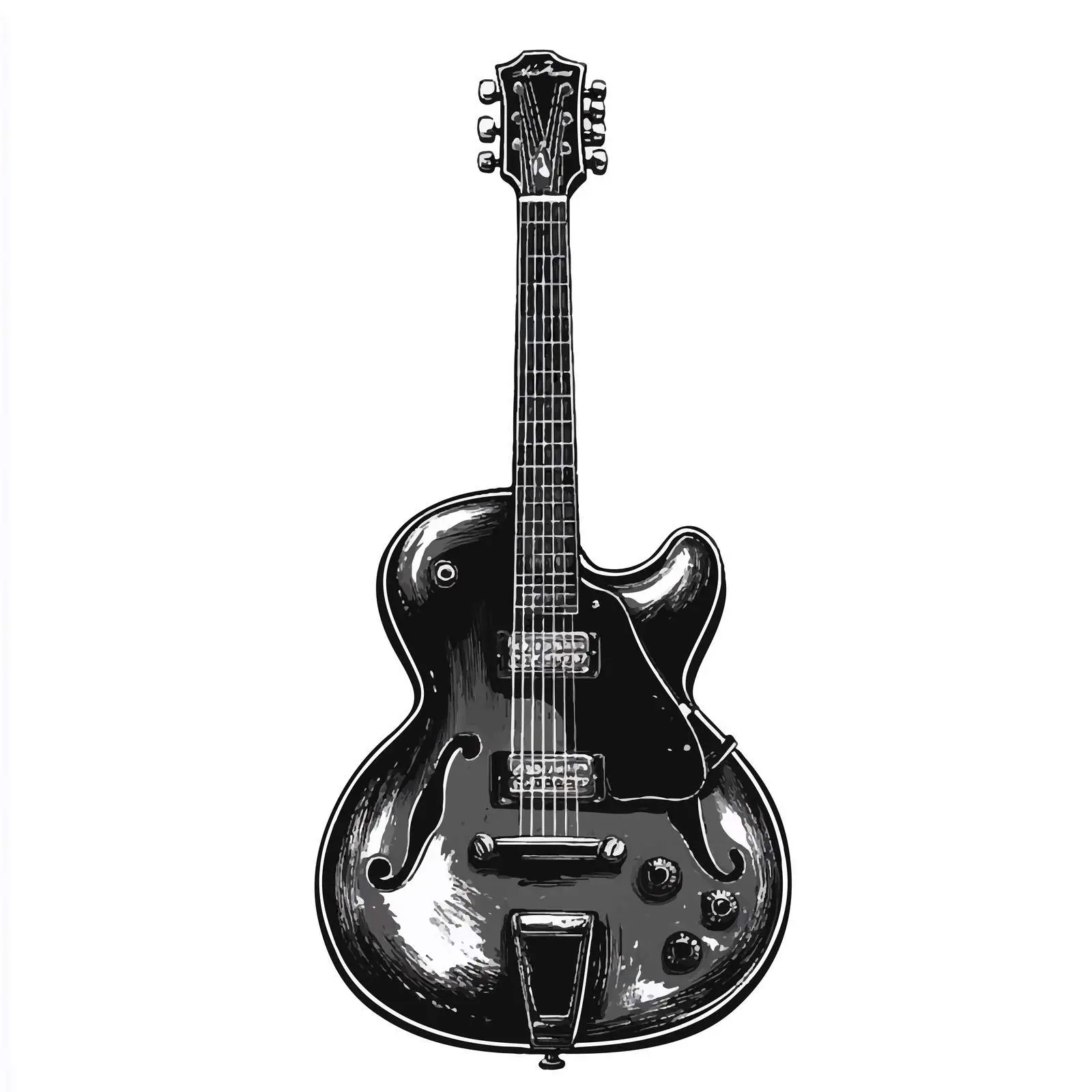 Black and White Guitar Cartoon Vector Illustration — free download from Dotvec