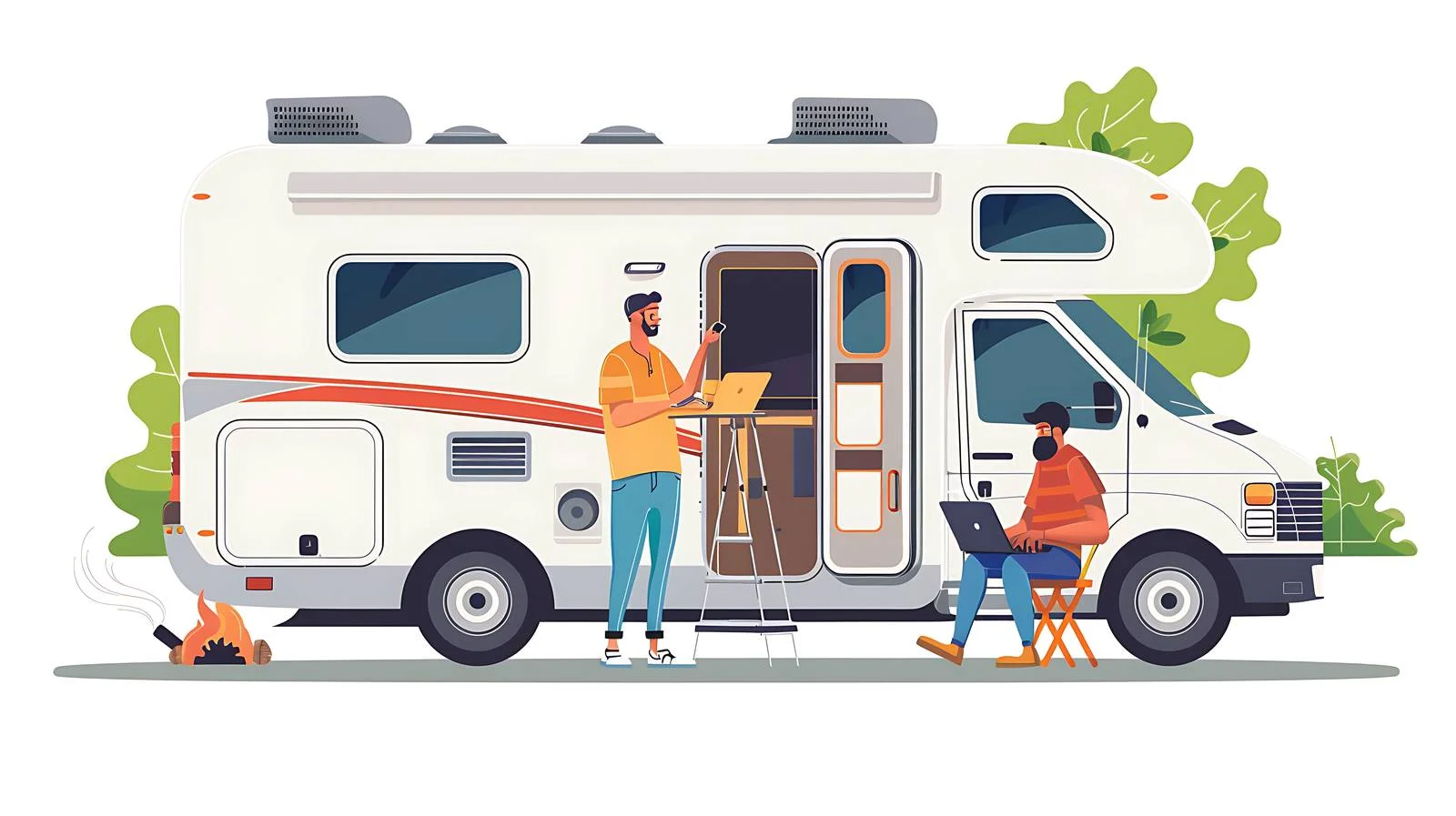 Men Setting Up Camp in Motorhome — free download from Dotvec