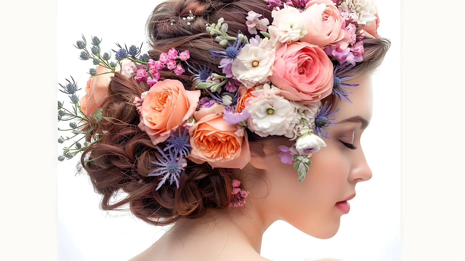 Elegant Bridal Hairstyle with White Floral Bouquet — free download from Dotvec
