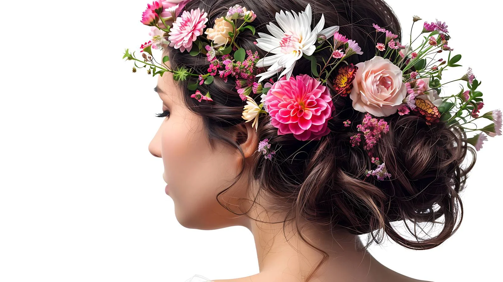 Elegant Hairstyle with White Flower Bouquet — free download from Dotvec