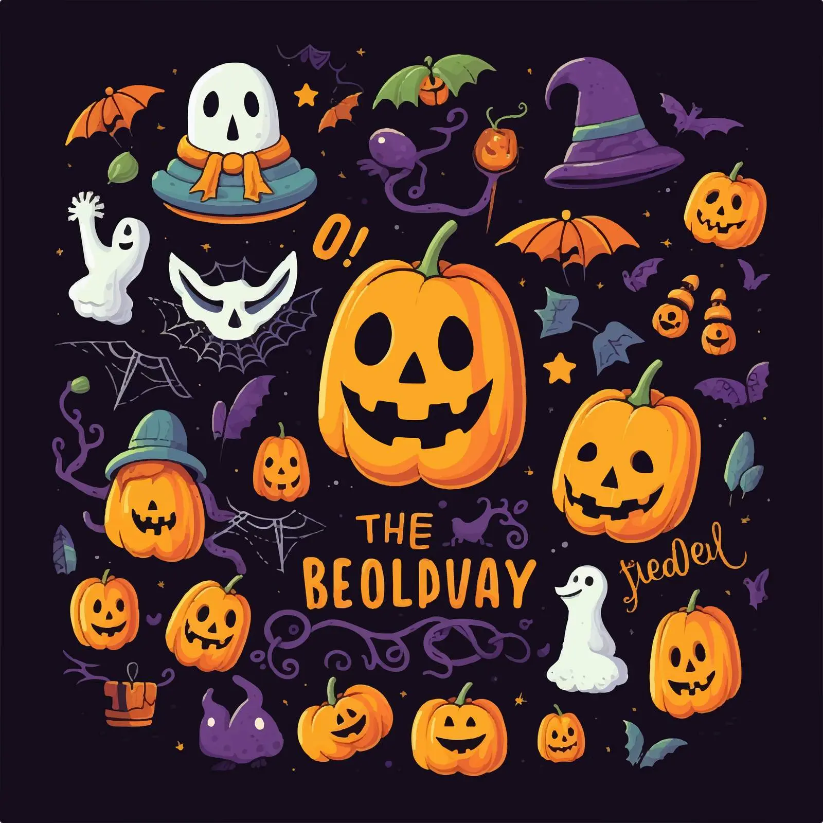 Halloween Handwritten Text with Ghosts and Decorations — free download from Dotvec