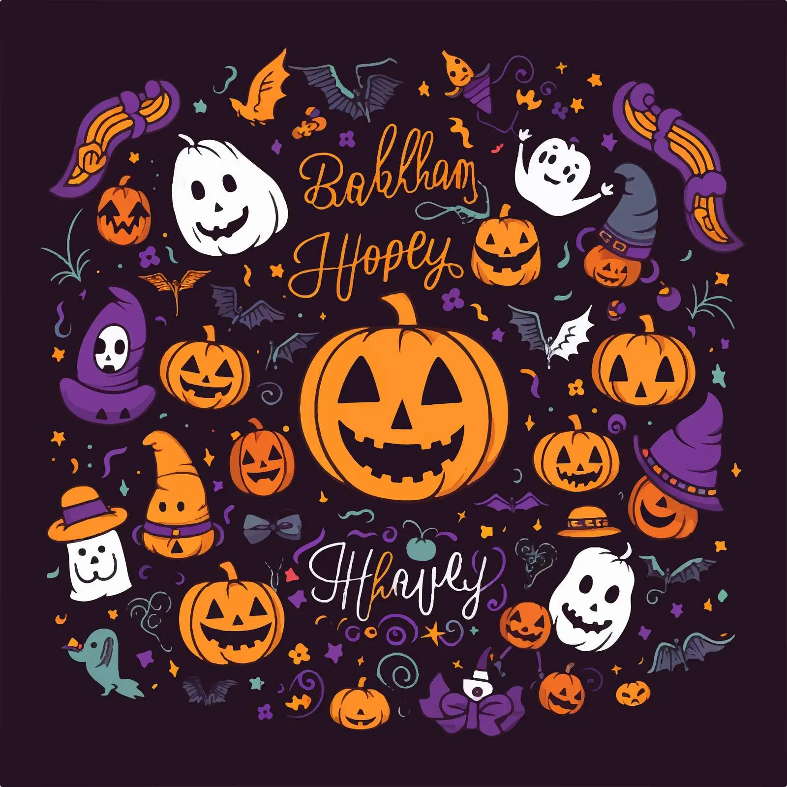 Halloween Handwritten Text with Ghosts and Decorations — free download from Dotvec