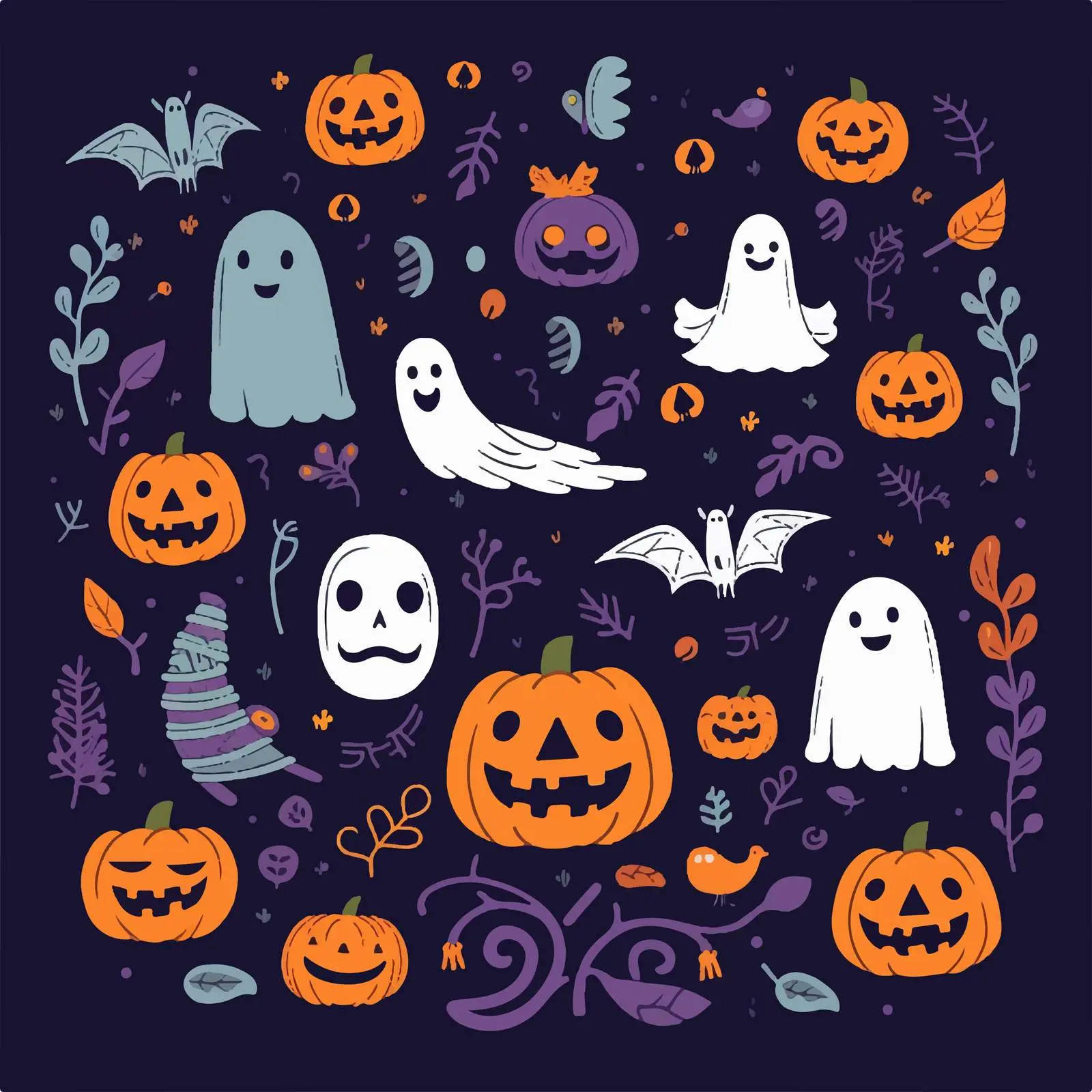 Handwritten Halloween Text with Ghosts and Decorations – free haunting image from Dotvec