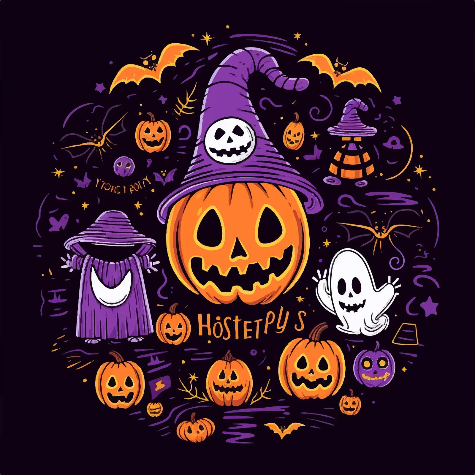 Halloween Handwritten Text with Ghosts and Decorations — free download from Dotvec