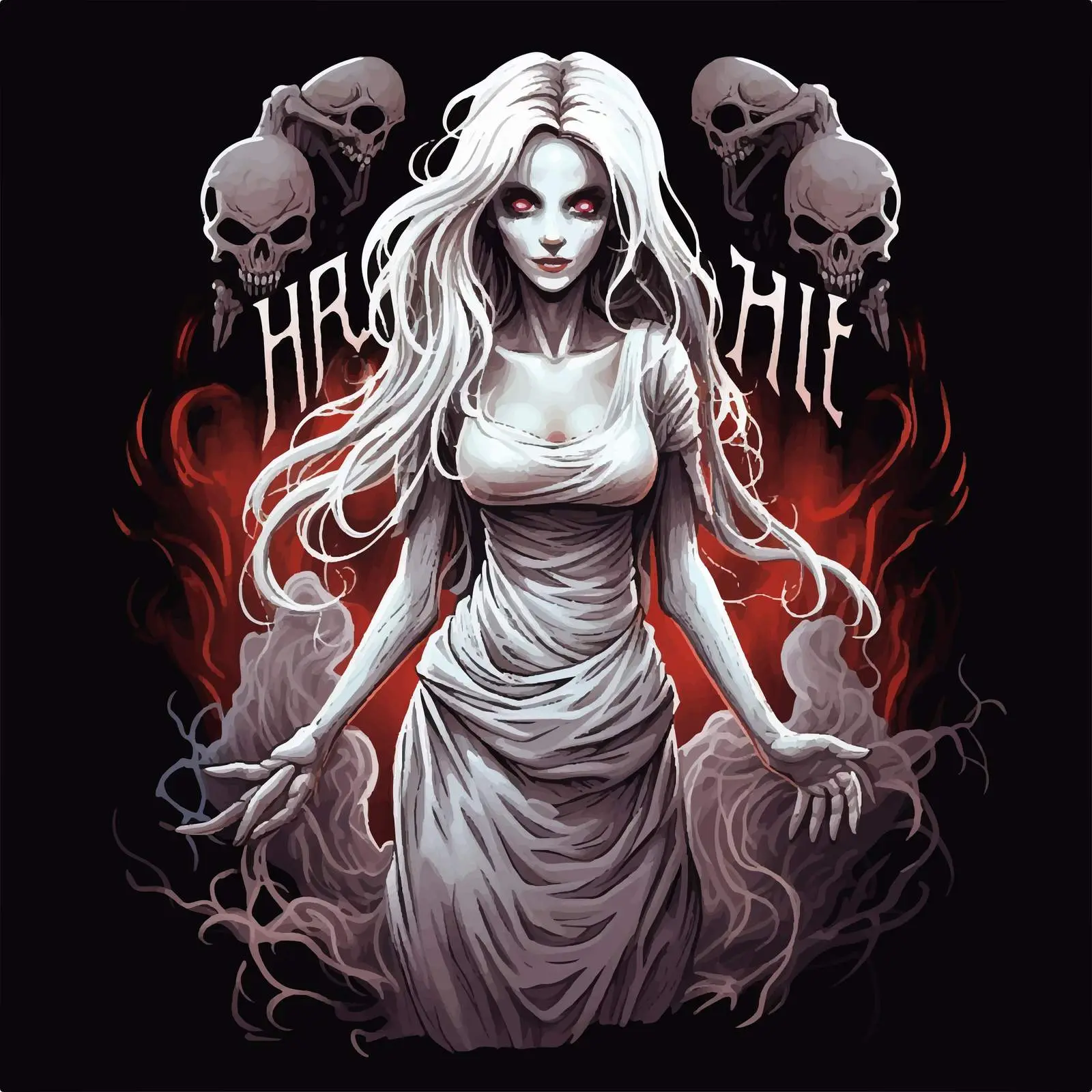 Creepy Ghost Girl Halloween Font Logo Illustration — free download from Dotvec