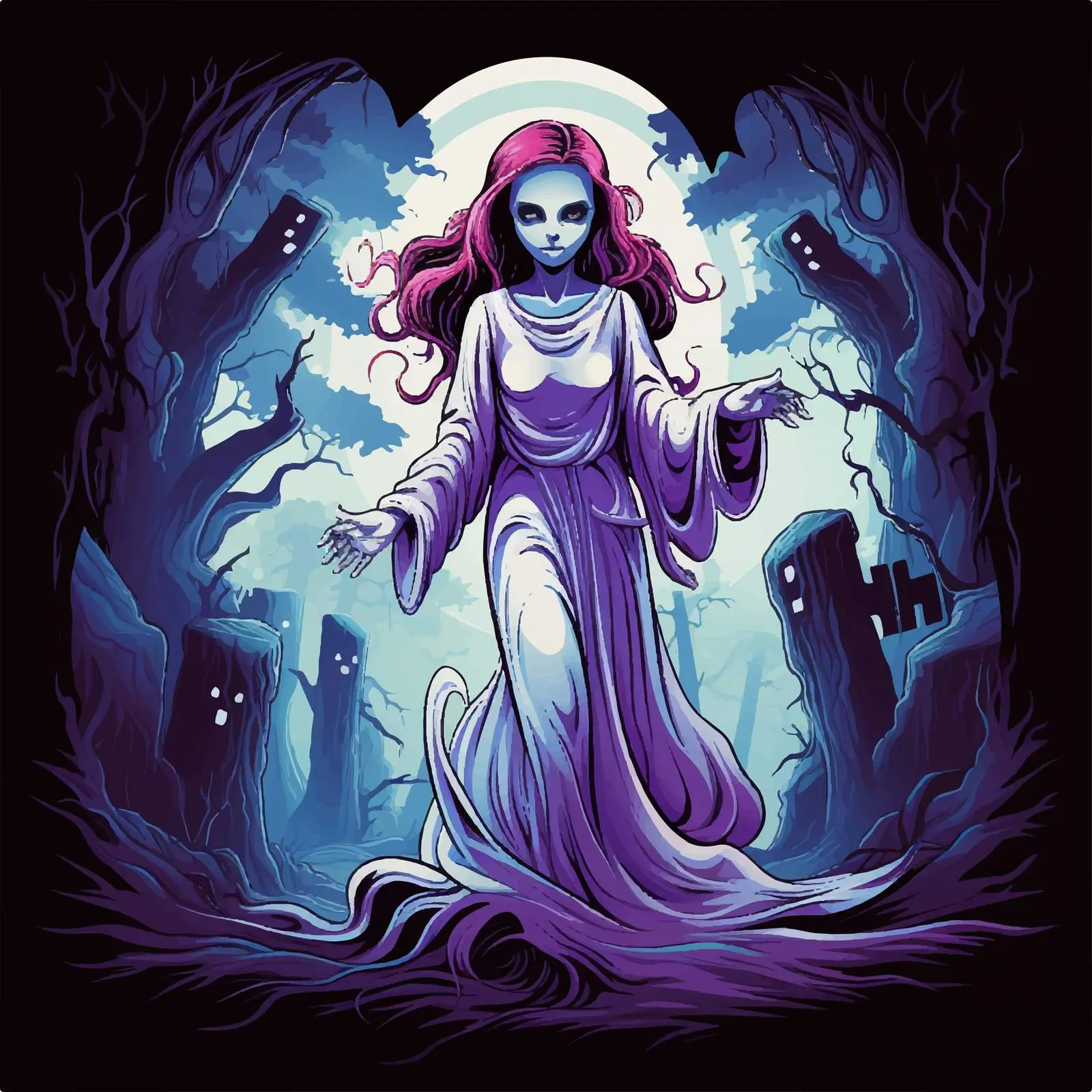 Creepy Ghost Girl Halloween Logo Design — free download from Dotvec