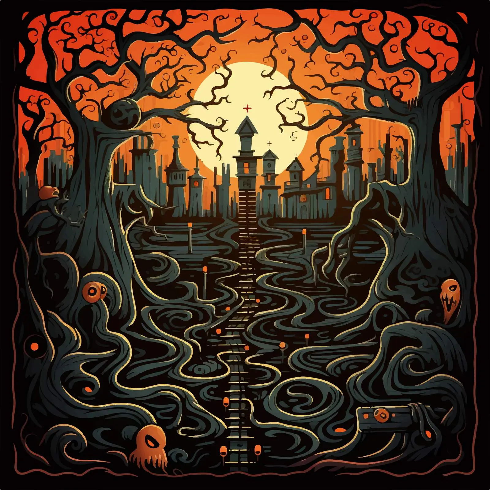 Halloween Horror Maze Game Template Vector Illustration – free nightmare image from Dotvec
